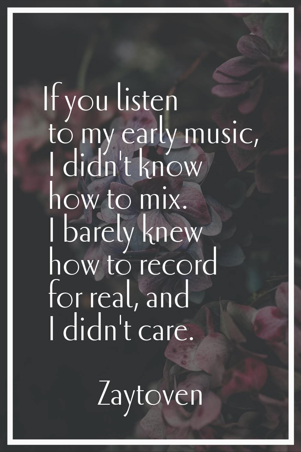 If you listen to my early music, I didn't know how to mix. I barely knew how to record for real, an