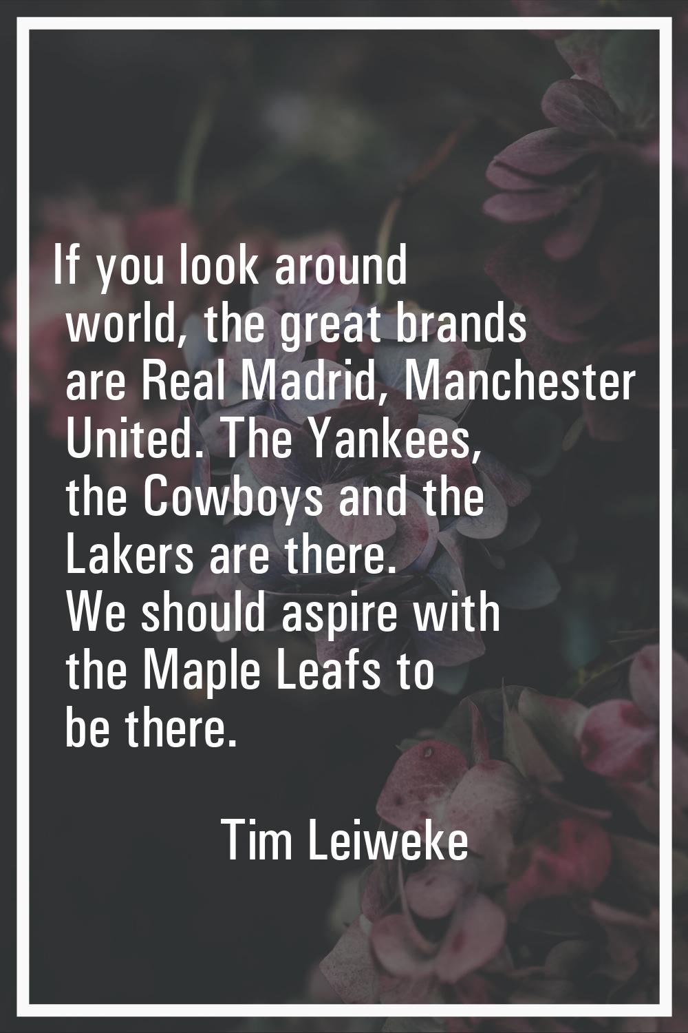 If you look around world, the great brands are Real Madrid, Manchester United. The Yankees, the Cow