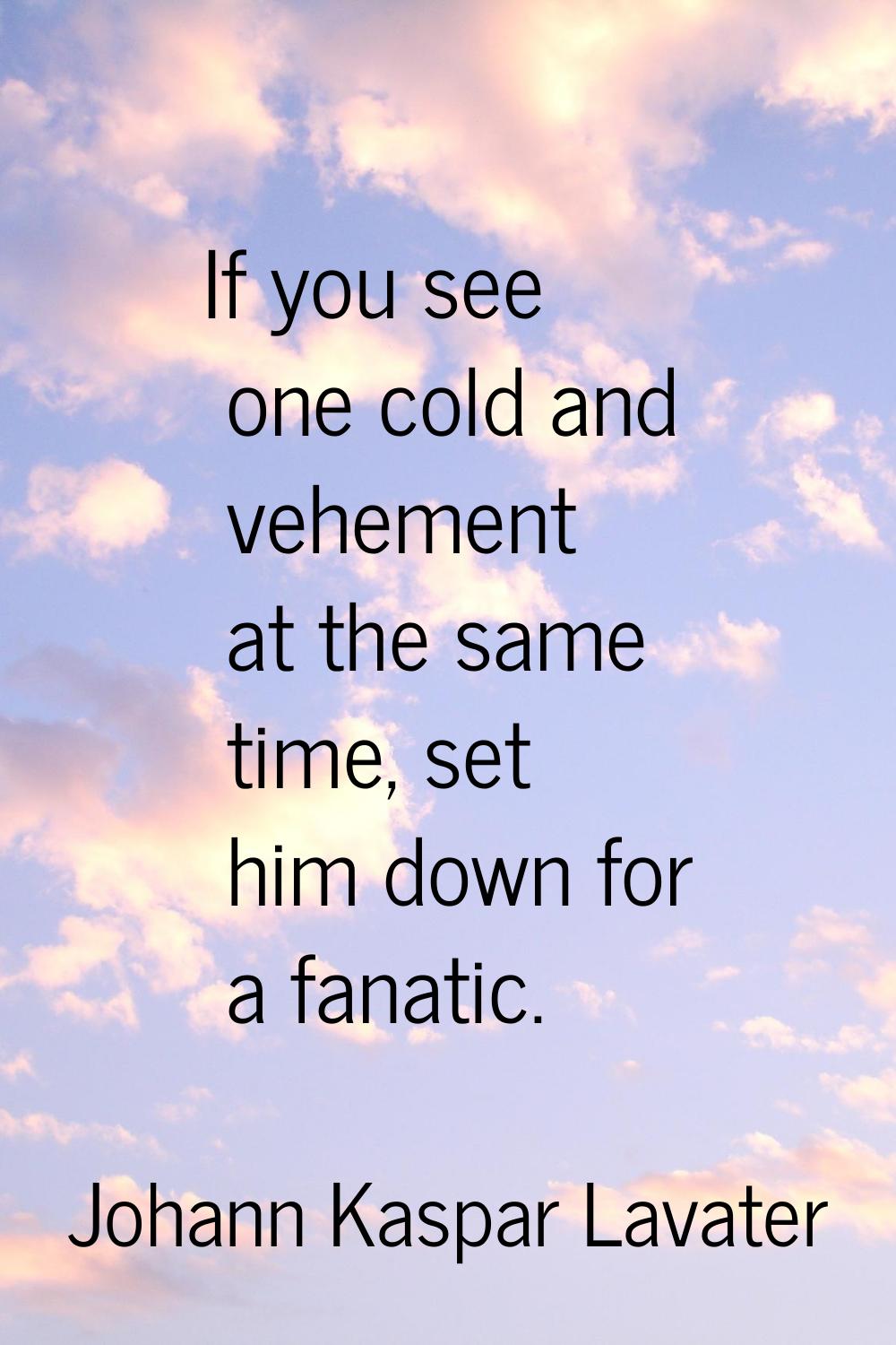 If you see one cold and vehement at the same time, set him down for a fanatic.