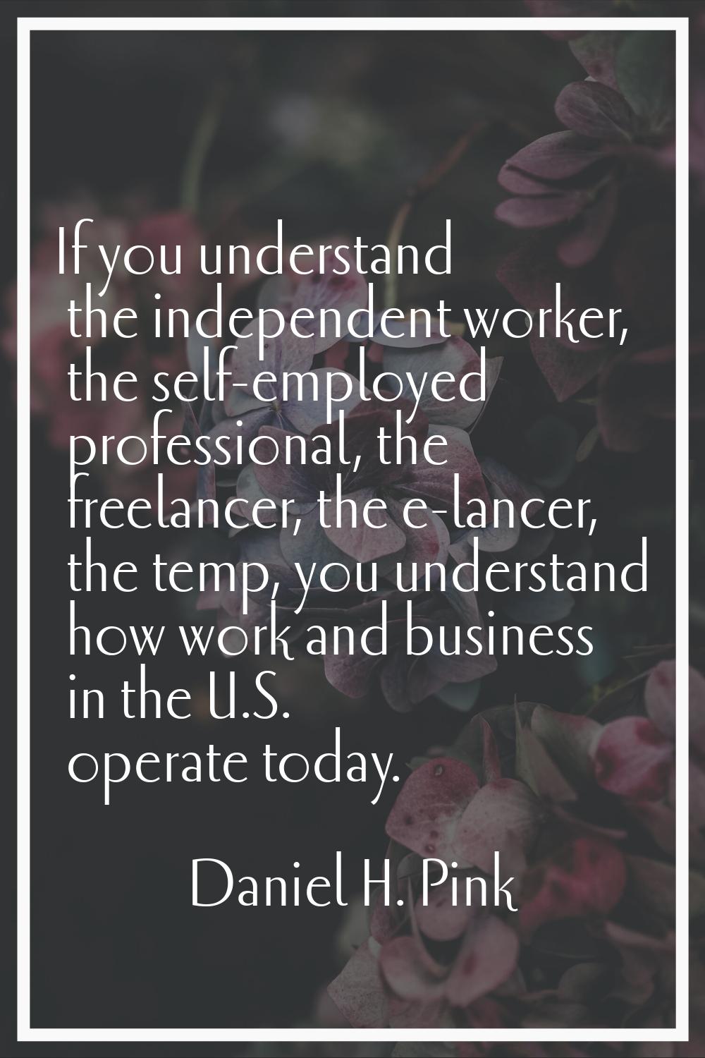 If you understand the independent worker, the self-employed professional, the freelancer, the e-lan