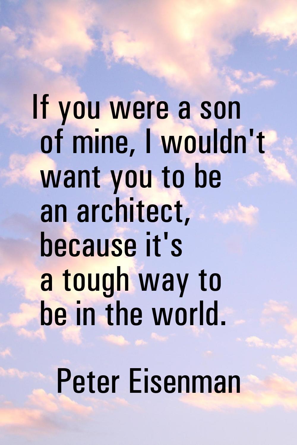 If you were a son of mine, I wouldn't want you to be an architect, because it's a tough way to be i