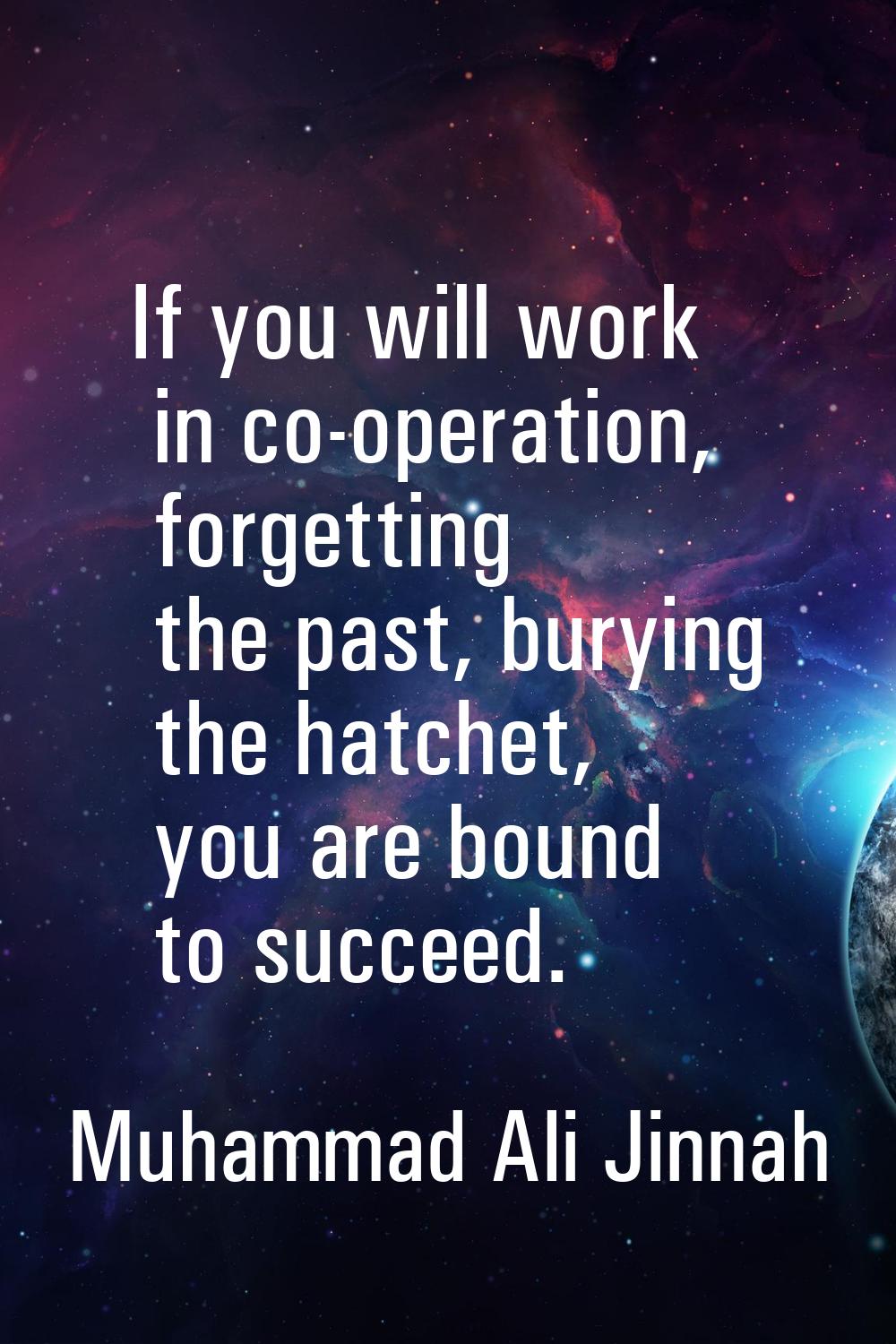 If you will work in co-operation, forgetting the past, burying the hatchet, you are bound to succee