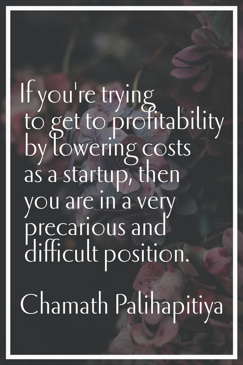 If you're trying to get to profitability by lowering costs as a startup, then you are in a very pre