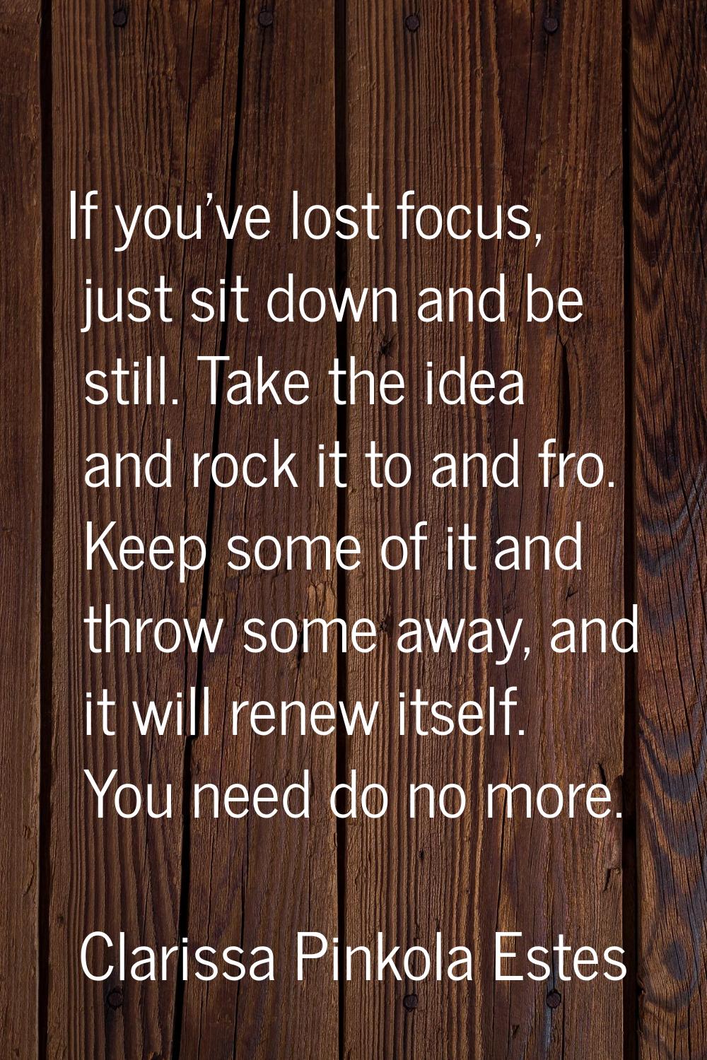 If you've lost focus, just sit down and be still. Take the idea and rock it to and fro. Keep some o