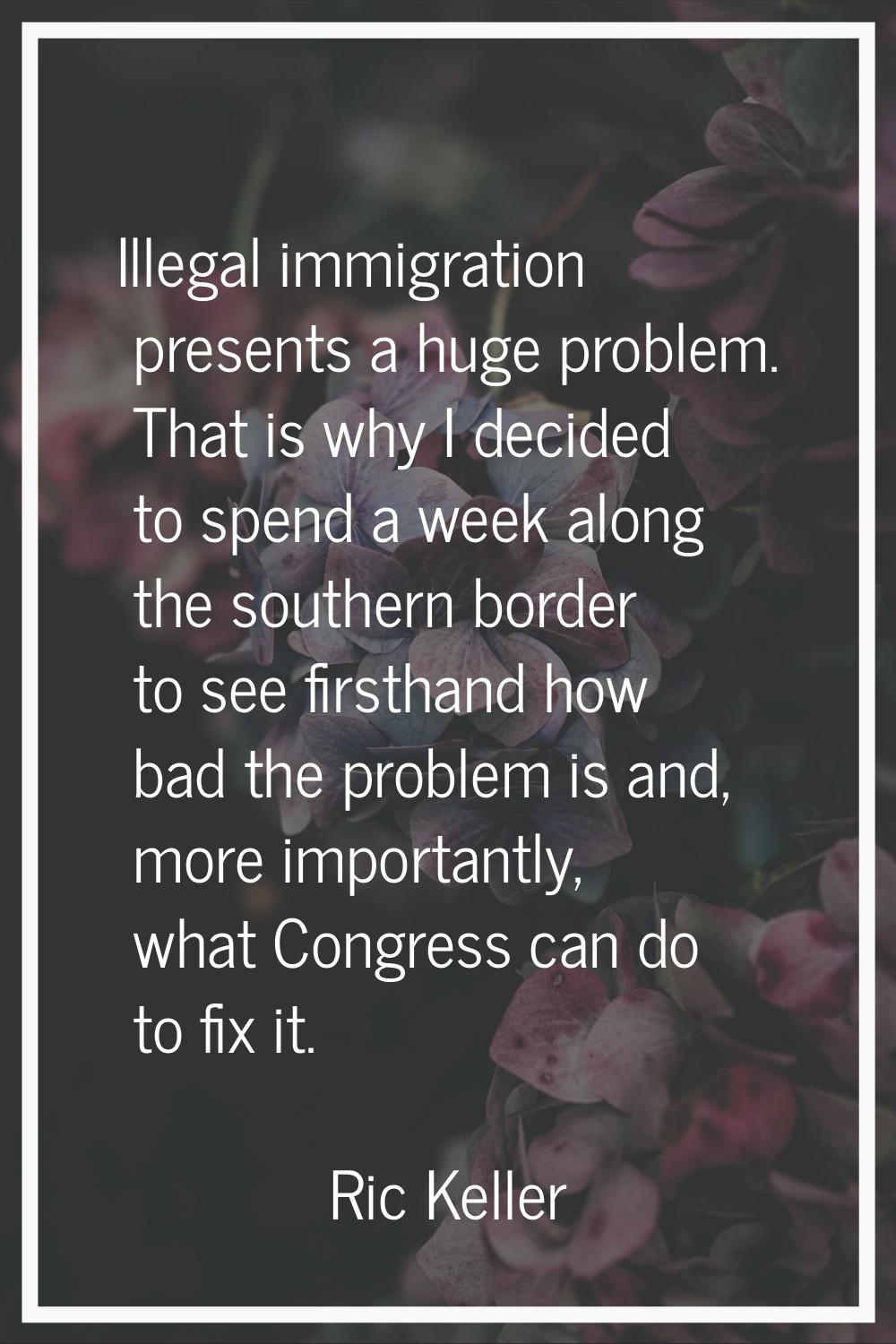 Illegal immigration presents a huge problem. That is why I decided to spend a week along the southe