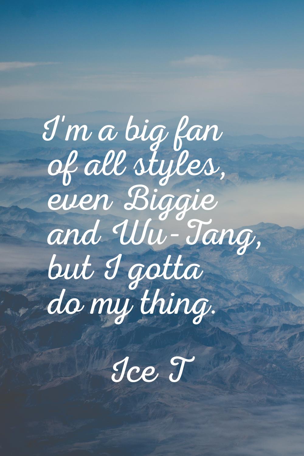 I'm a big fan of all styles, even Biggie and Wu-Tang, but I gotta do my thing.
