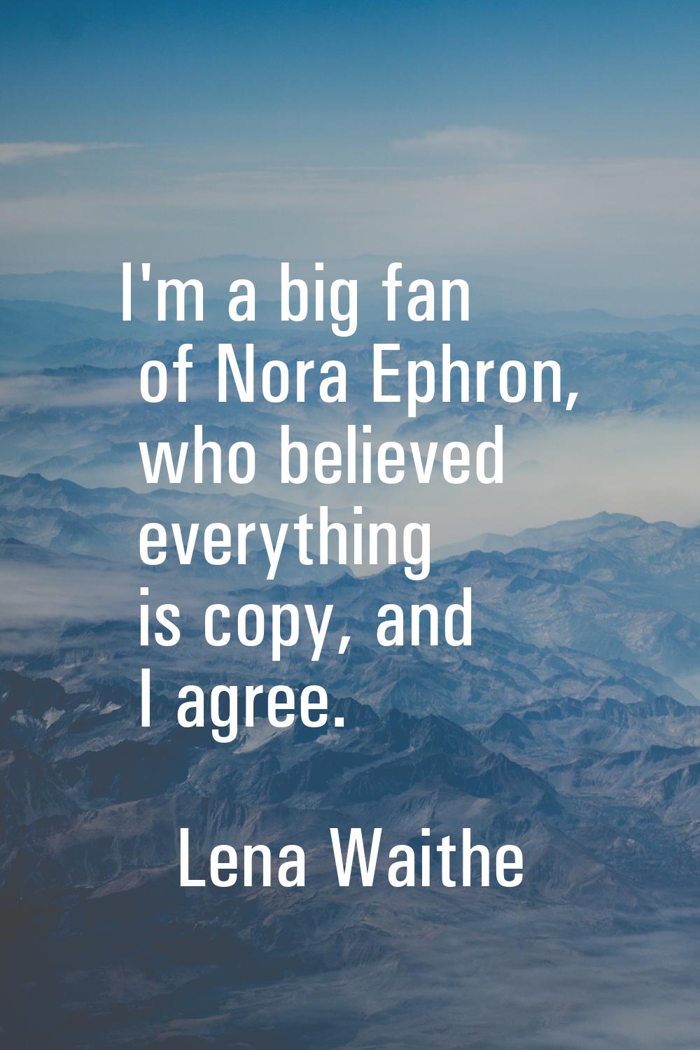 I'm a big fan of Nora Ephron, who believed everything is copy, and I agree.