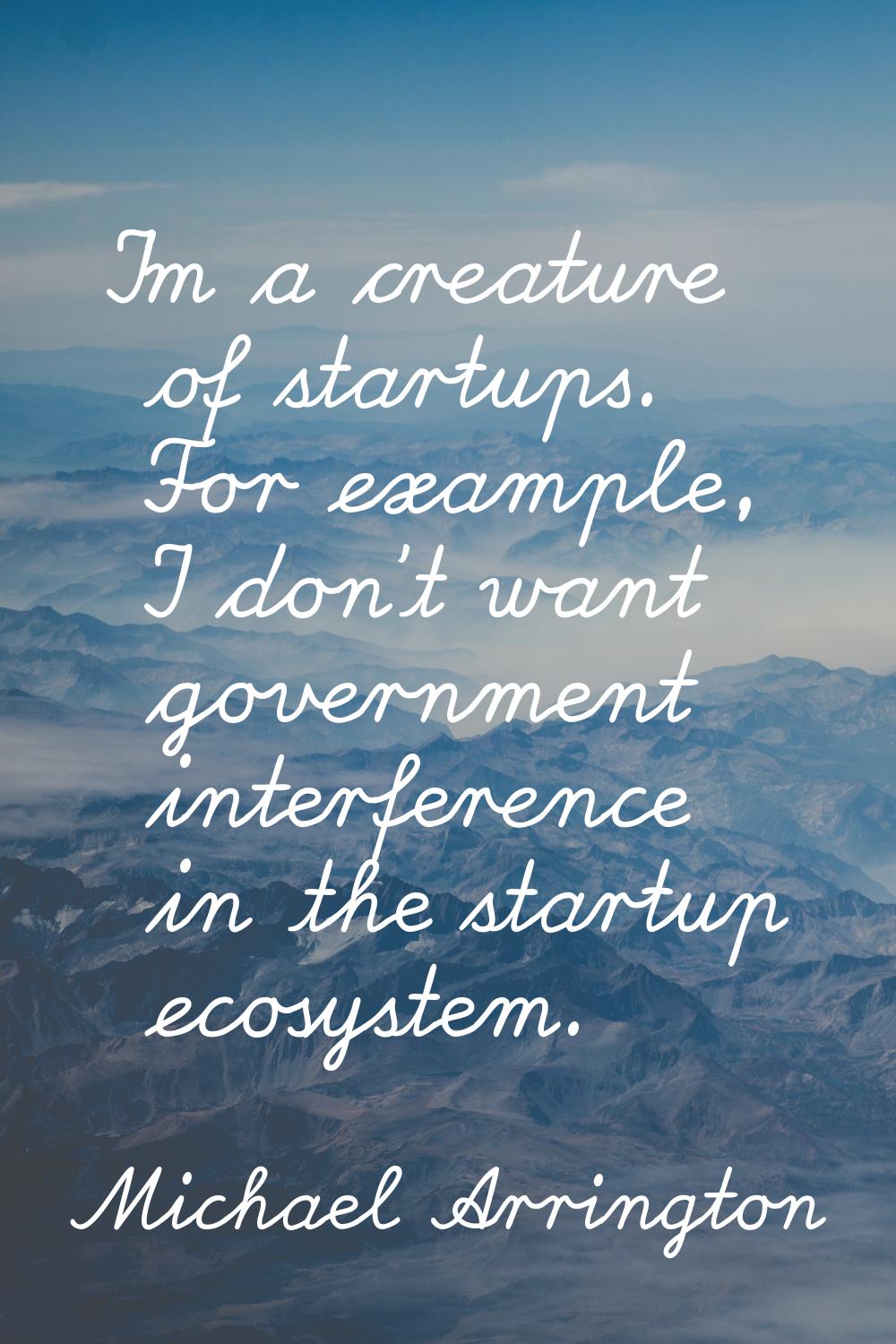 I'm a creature of startups. For example, I don't want government interference in the startup ecosys