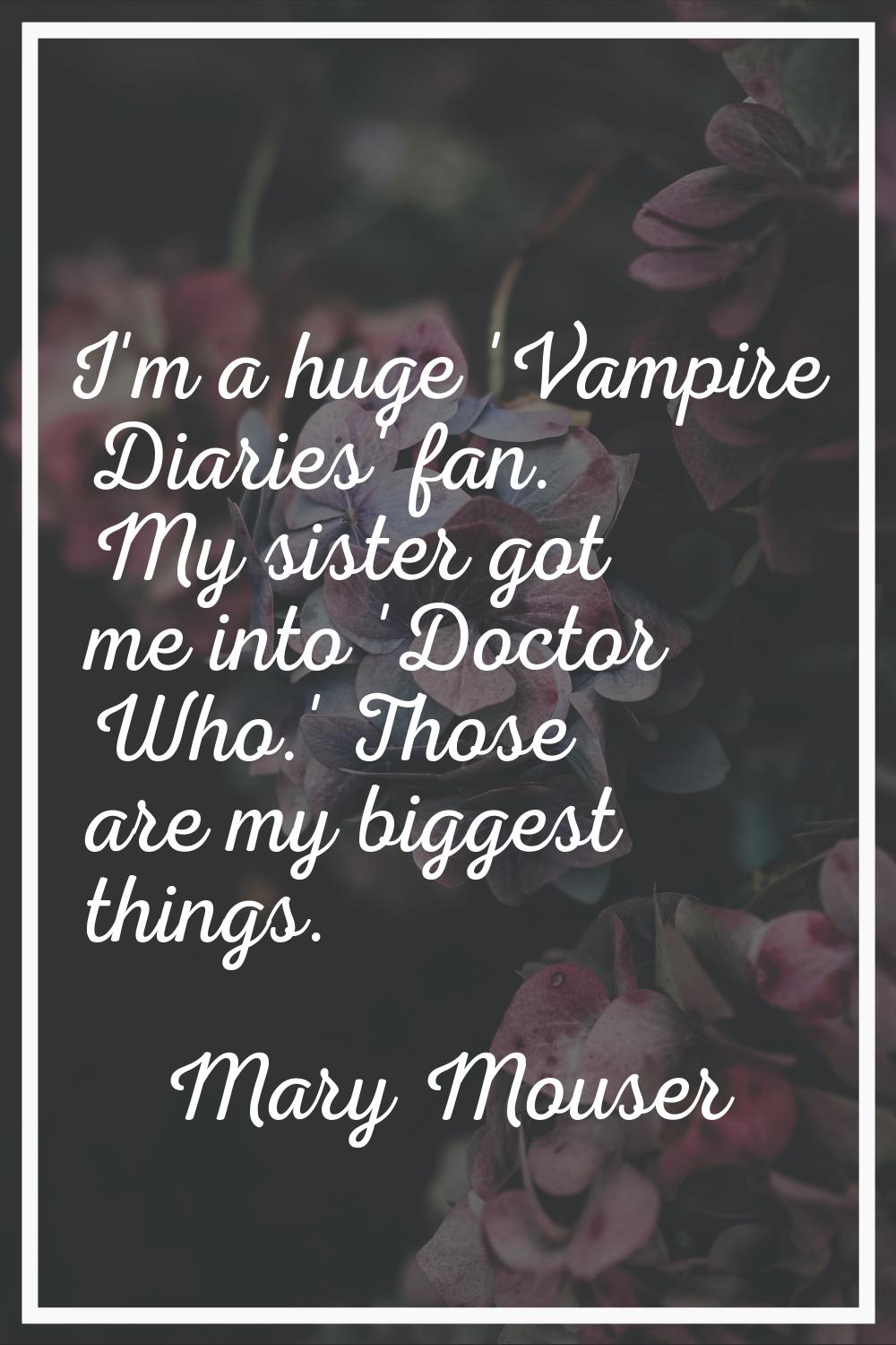 I'm a huge 'Vampire Diaries' fan. My sister got me into 'Doctor Who.' Those are my biggest things.