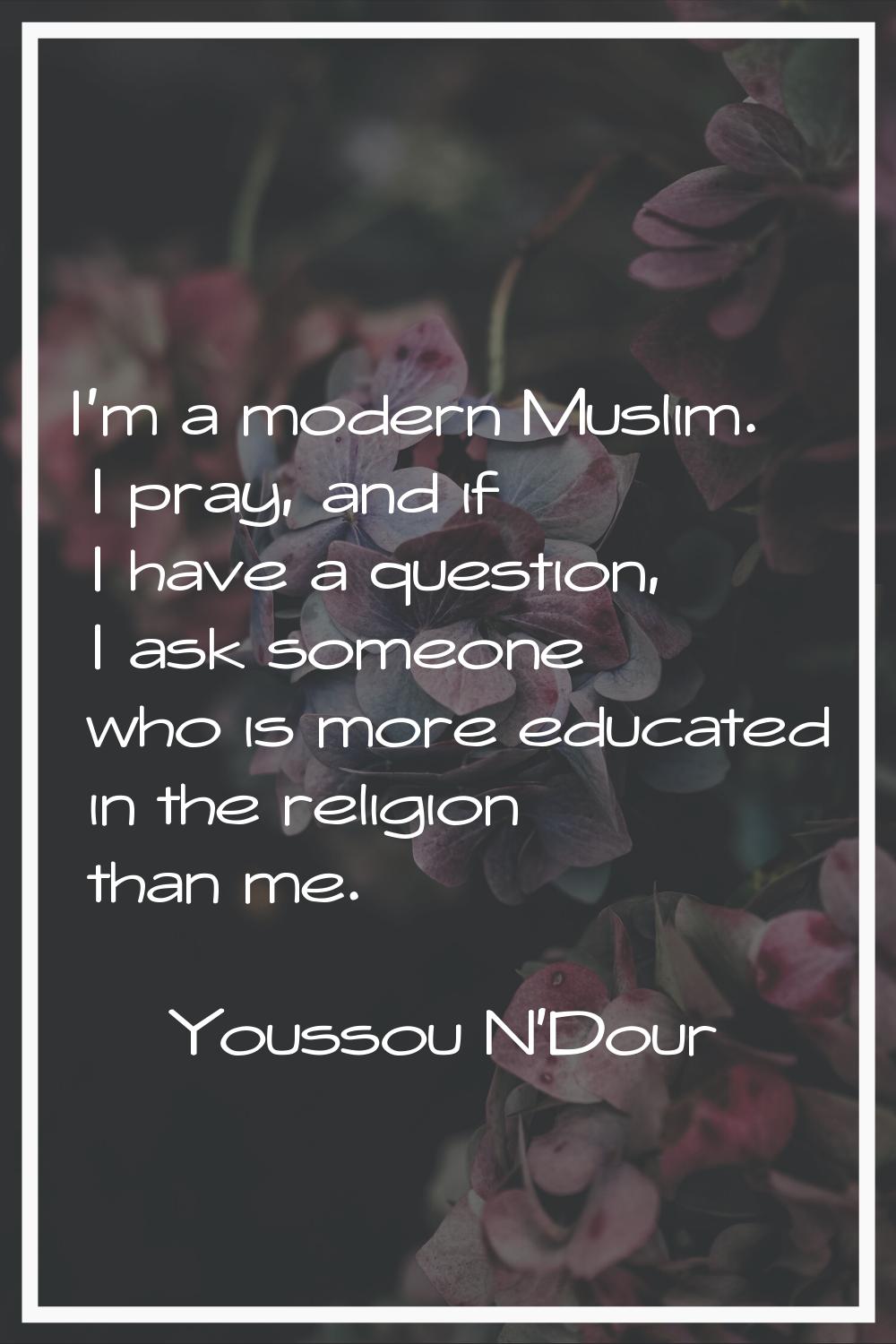 I'm a modern Muslim. I pray, and if I have a question, I ask someone who is more educated in the re