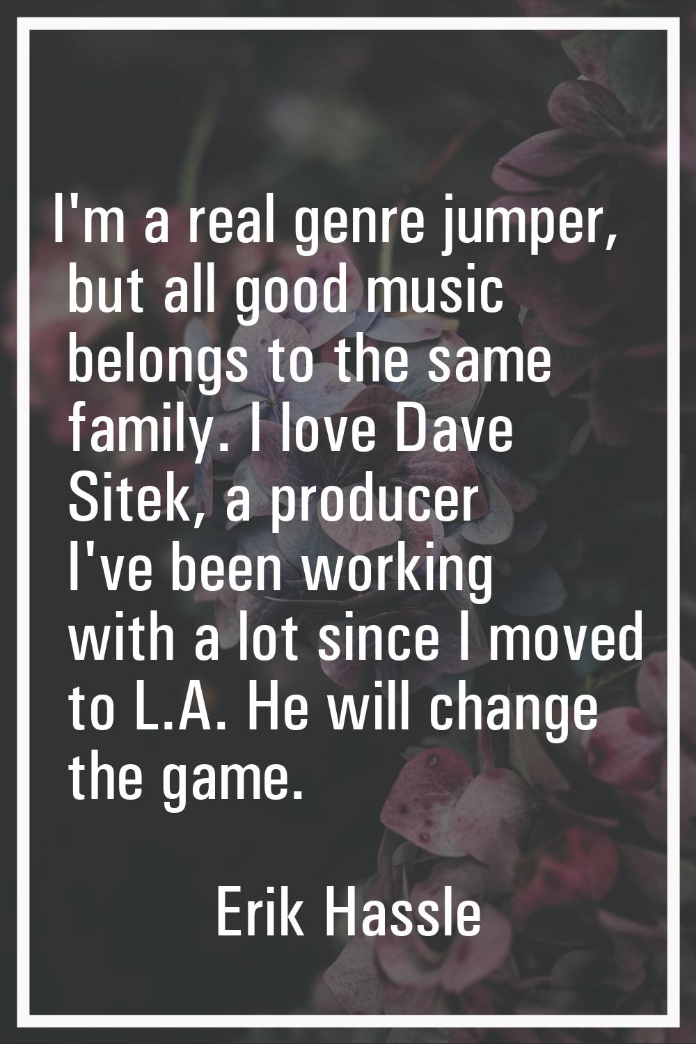 I'm a real genre jumper, but all good music belongs to the same family. I love Dave Sitek, a produc