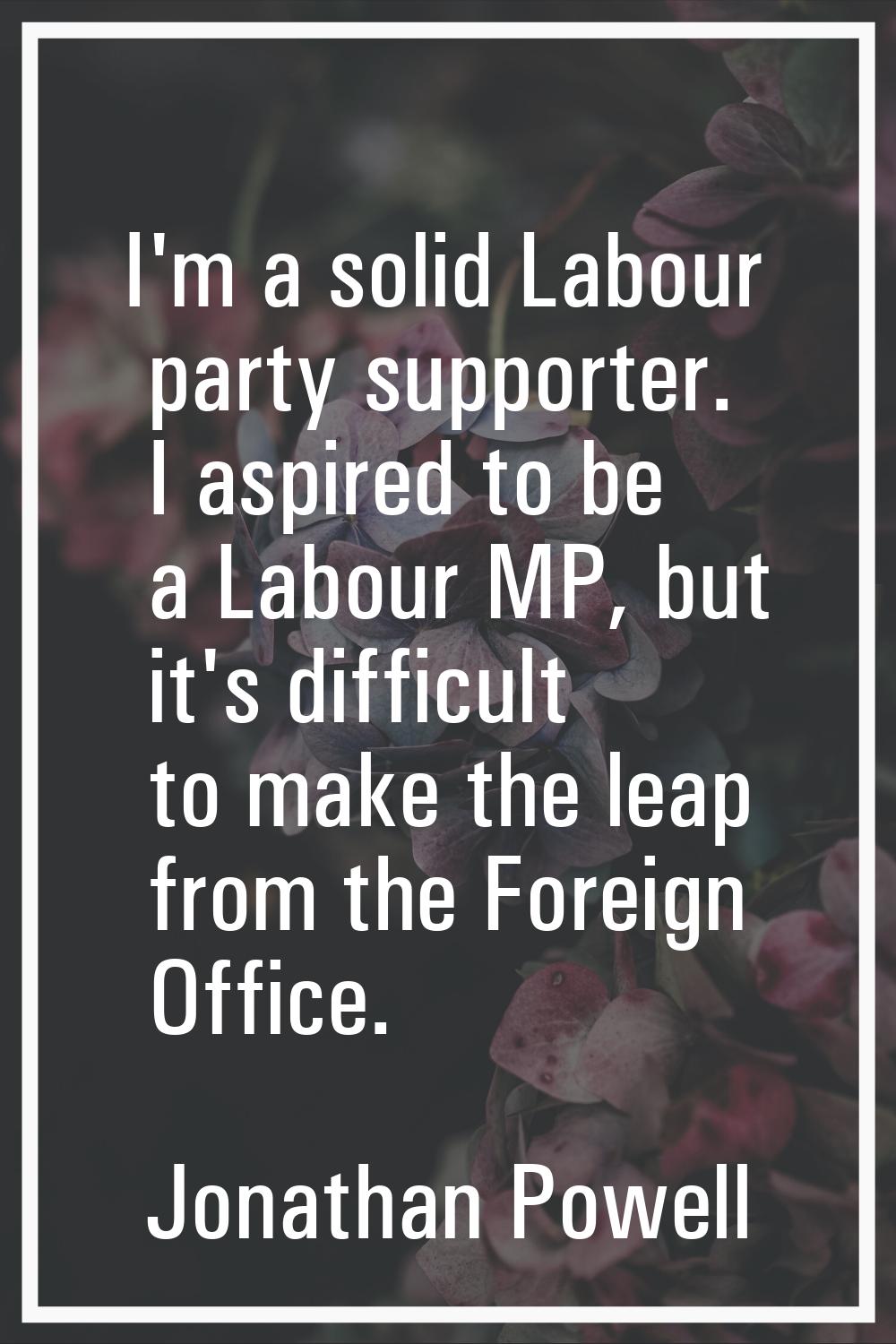 I'm a solid Labour party supporter. I aspired to be a Labour MP, but it's difficult to make the lea