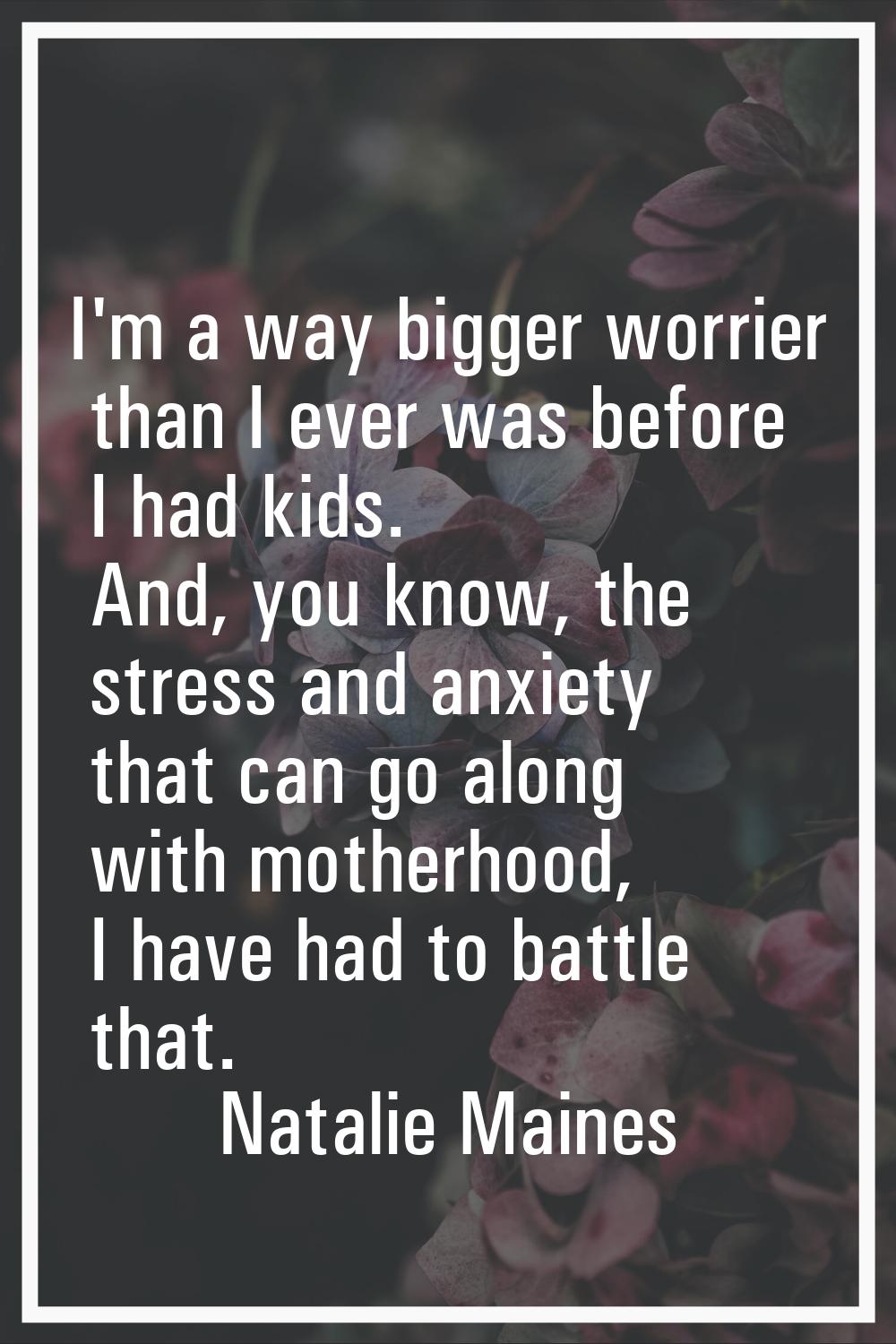 I'm a way bigger worrier than I ever was before I had kids. And, you know, the stress and anxiety t
