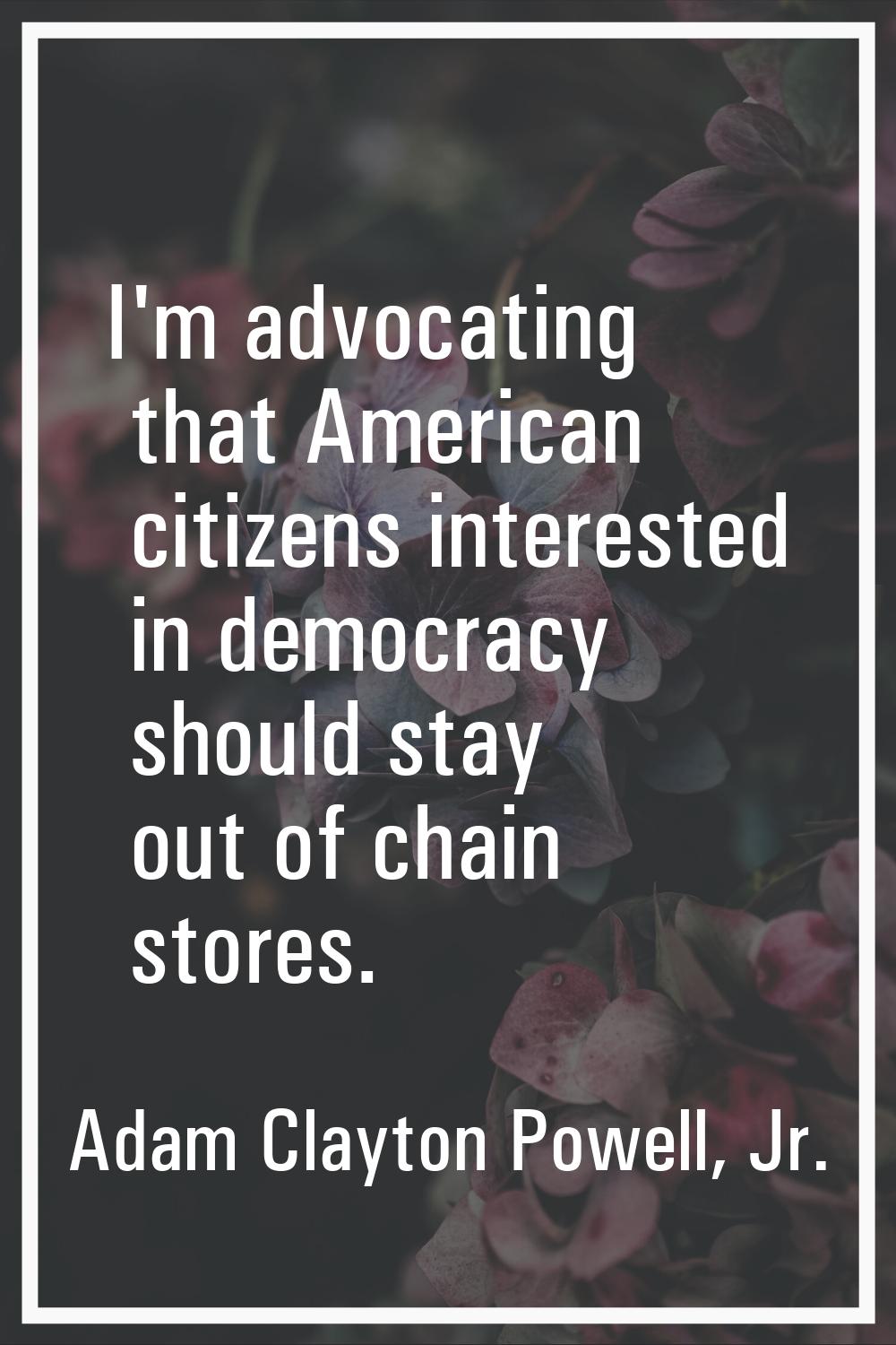 I'm advocating that American citizens interested in democracy should stay out of chain stores.