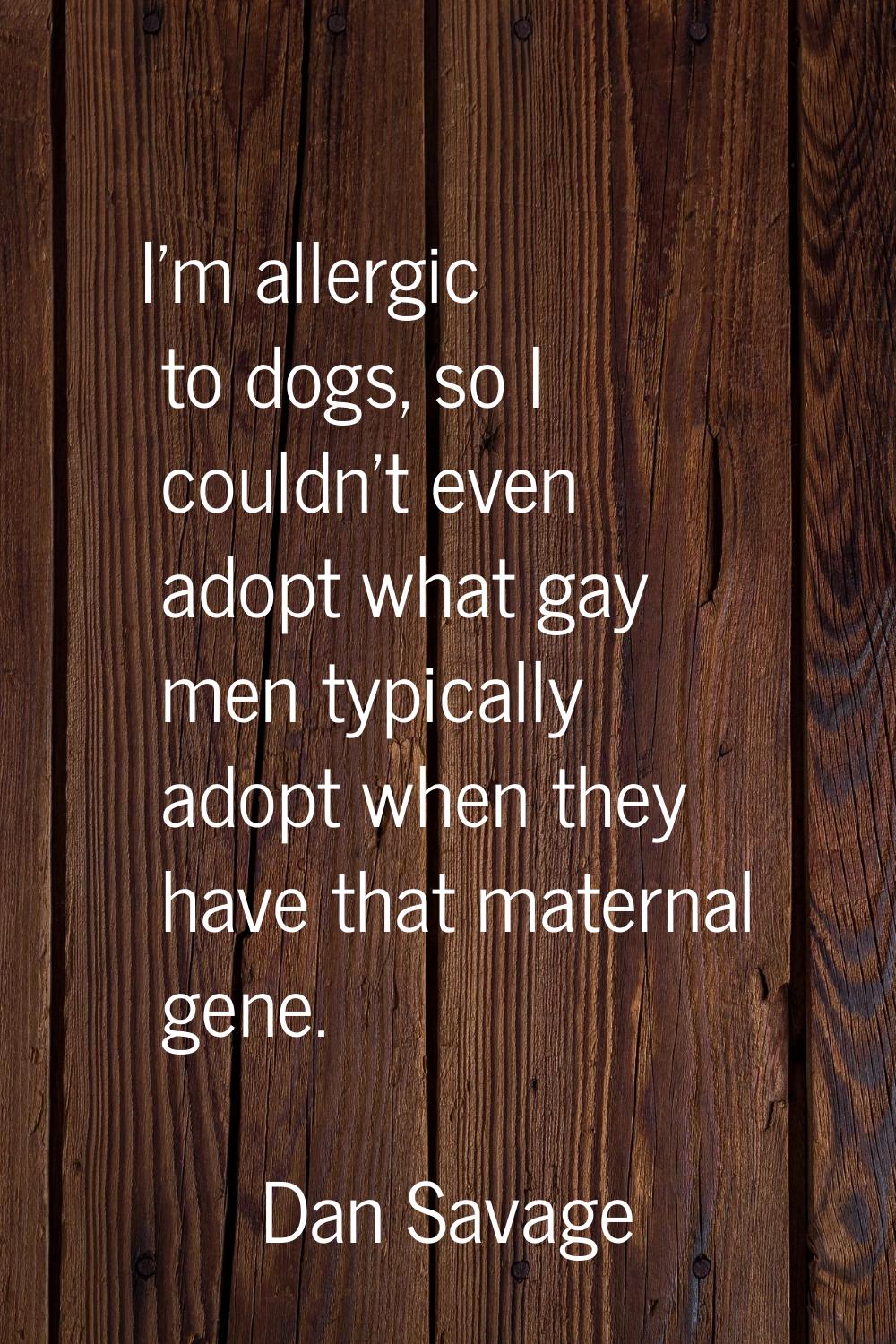 I'm allergic to dogs, so I couldn't even adopt what gay men typically adopt when they have that mat