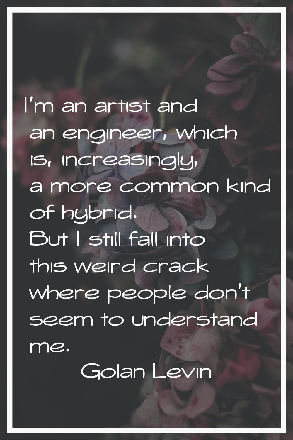 I'm an artist and an engineer, which is, increasingly, a more common kind of hybrid. But I still fa