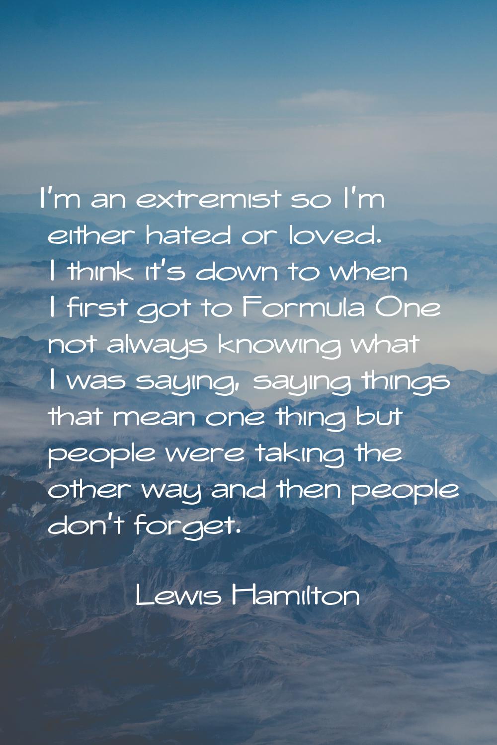 I'm an extremist so I'm either hated or loved. I think it's down to when I first got to Formula One