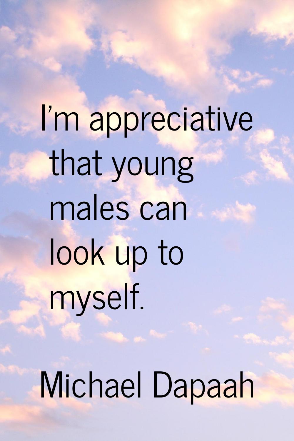 I'm appreciative that young males can look up to myself.