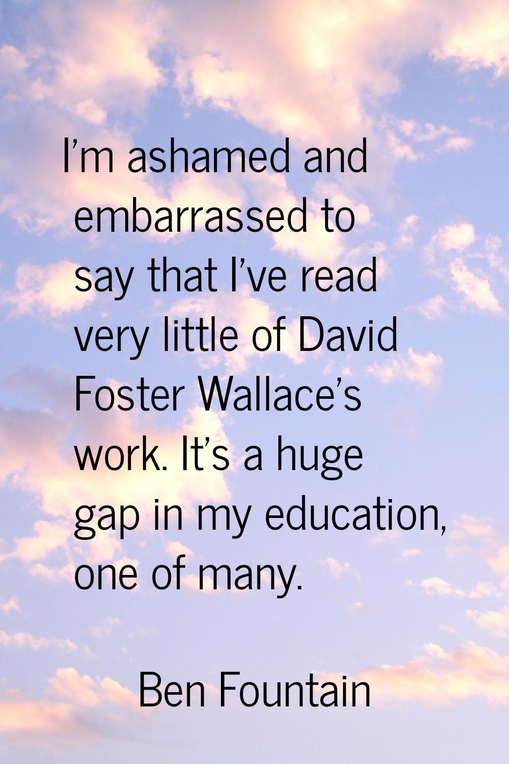 I'm ashamed and embarrassed to say that I've read very little of David Foster Wallace's work. It's 