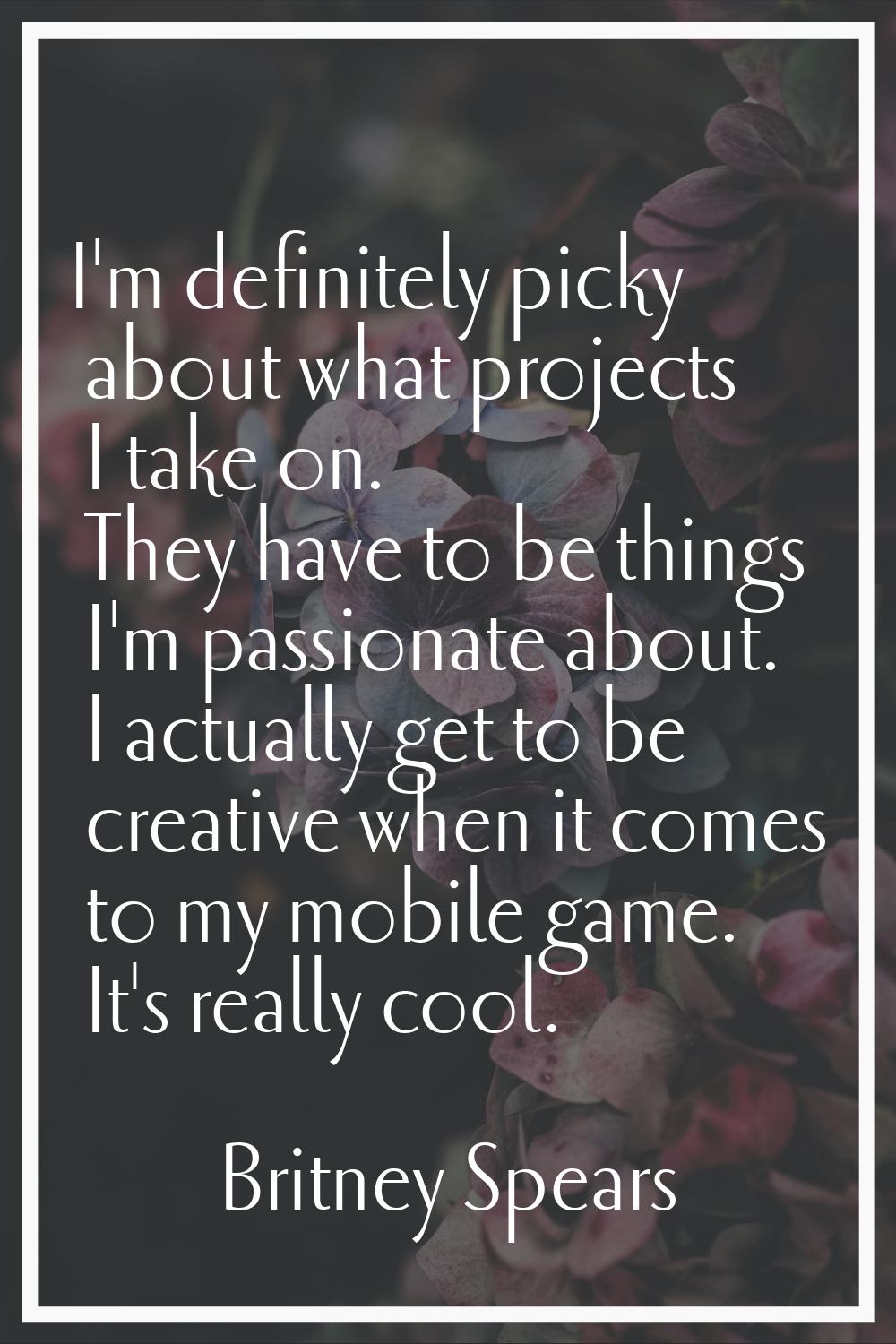 I'm definitely picky about what projects I take on. They have to be things I'm passionate about. I 