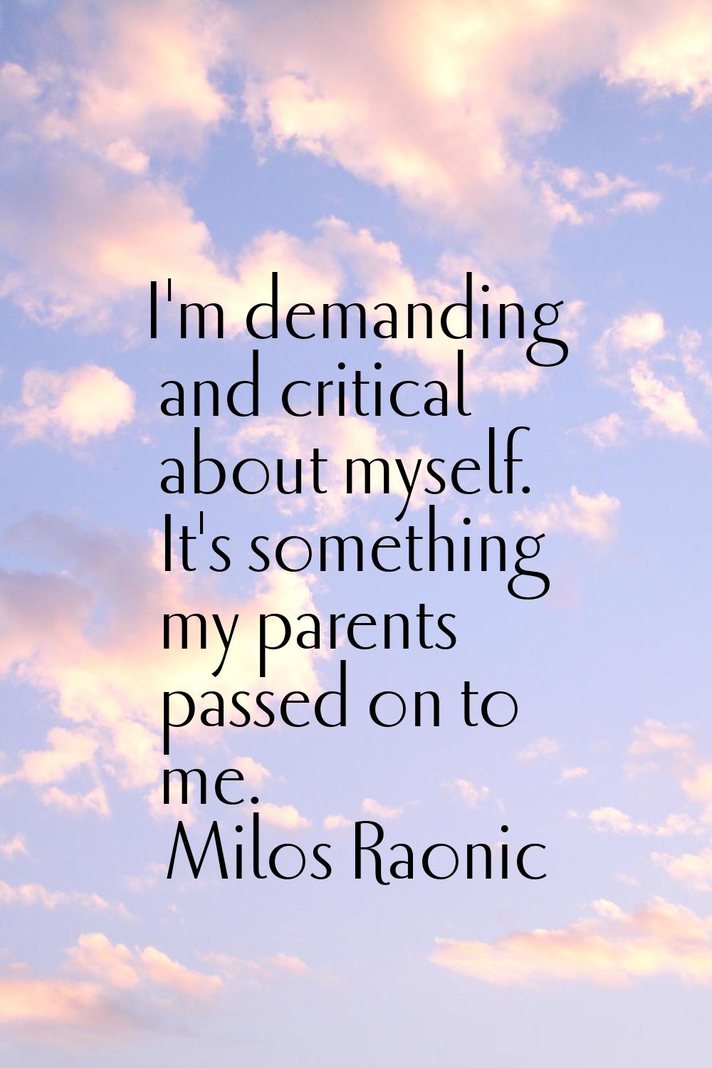 I'm demanding and critical about myself. It's something my parents passed on to me.
