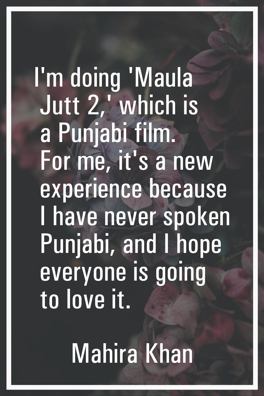 I'm doing 'Maula Jutt 2,' which is a Punjabi film. For me, it's a new experience because I have nev