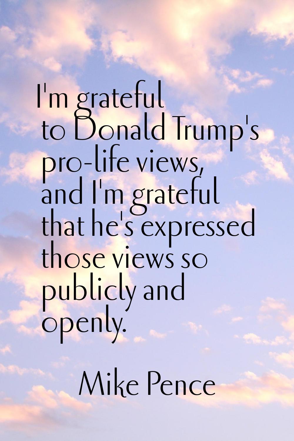 I'm grateful to Donald Trump's pro-life views, and I'm grateful that he's expressed those views so 