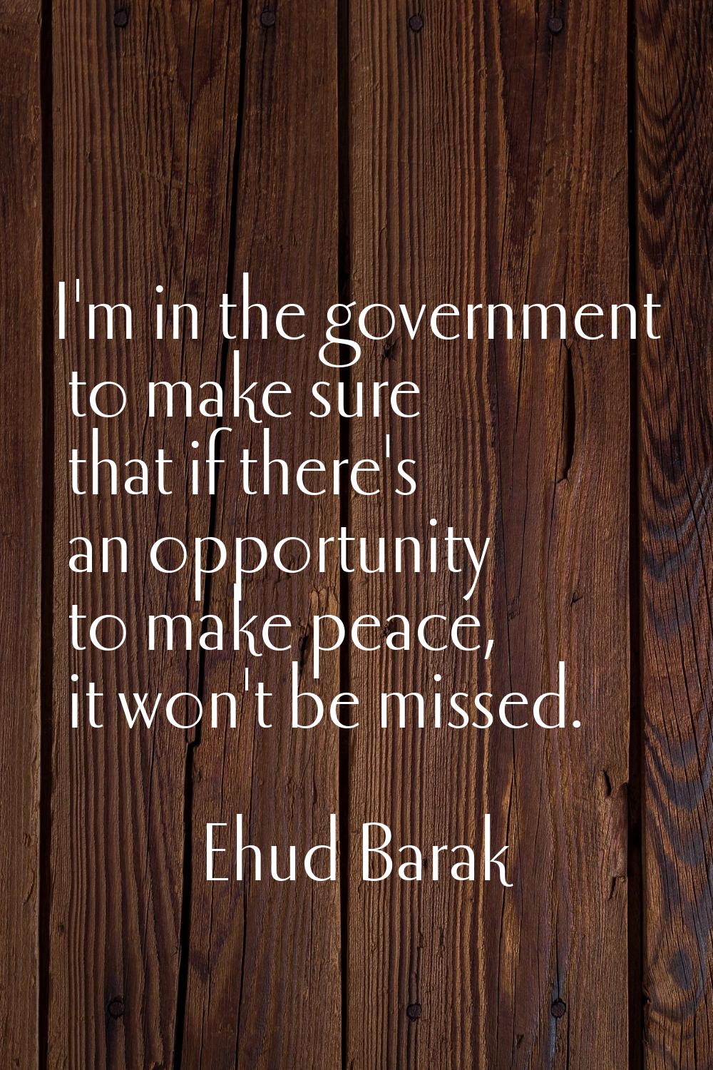 I'm in the government to make sure that if there's an opportunity to make peace, it won't be missed