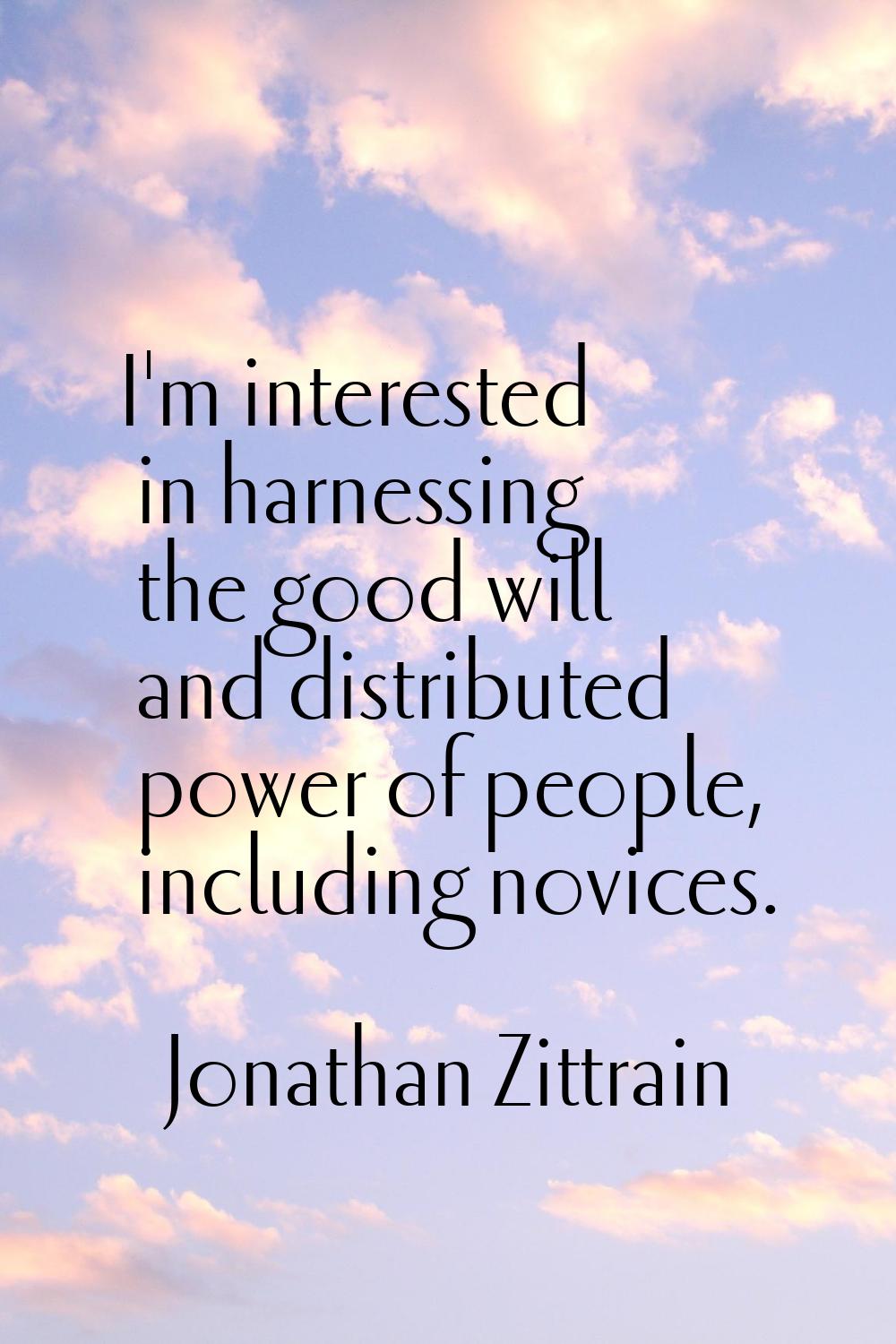 I'm interested in harnessing the good will and distributed power of people, including novices.