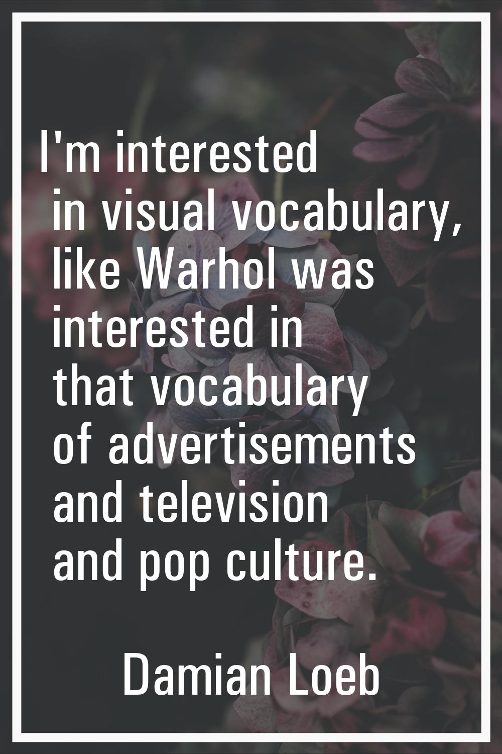 I'm interested in visual vocabulary, like Warhol was interested in that vocabulary of advertisement