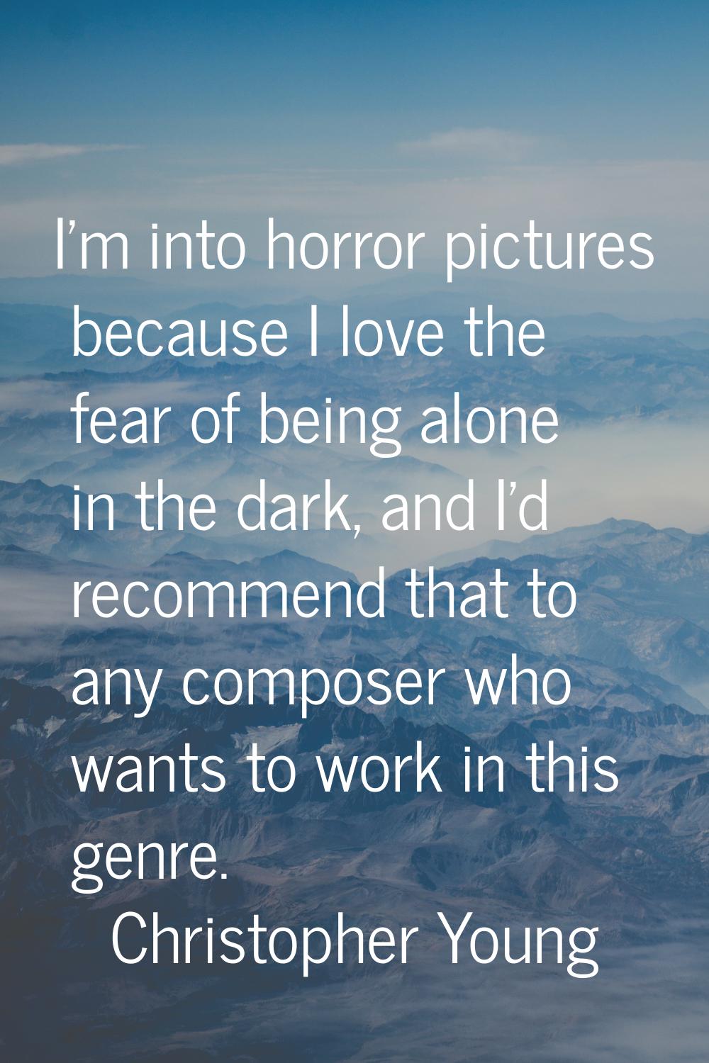 I'm into horror pictures because I love the fear of being alone in the dark, and I'd recommend that
