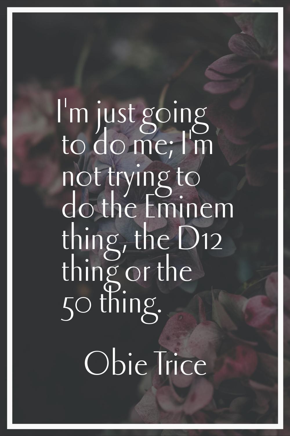 I'm just going to do me; I'm not trying to do the Eminem thing, the D12 thing or the 50 thing.