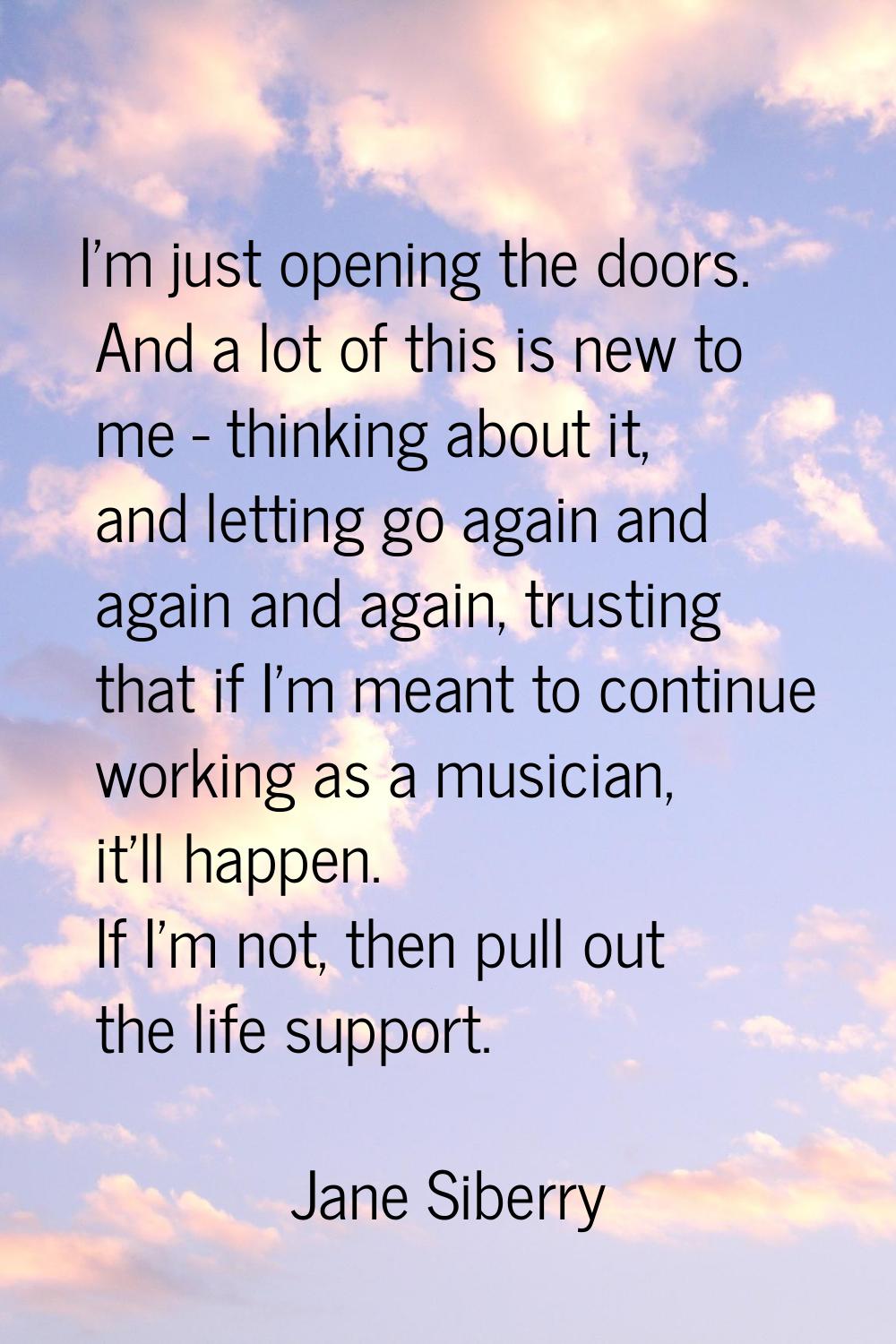 I'm just opening the doors. And a lot of this is new to me - thinking about it, and letting go agai