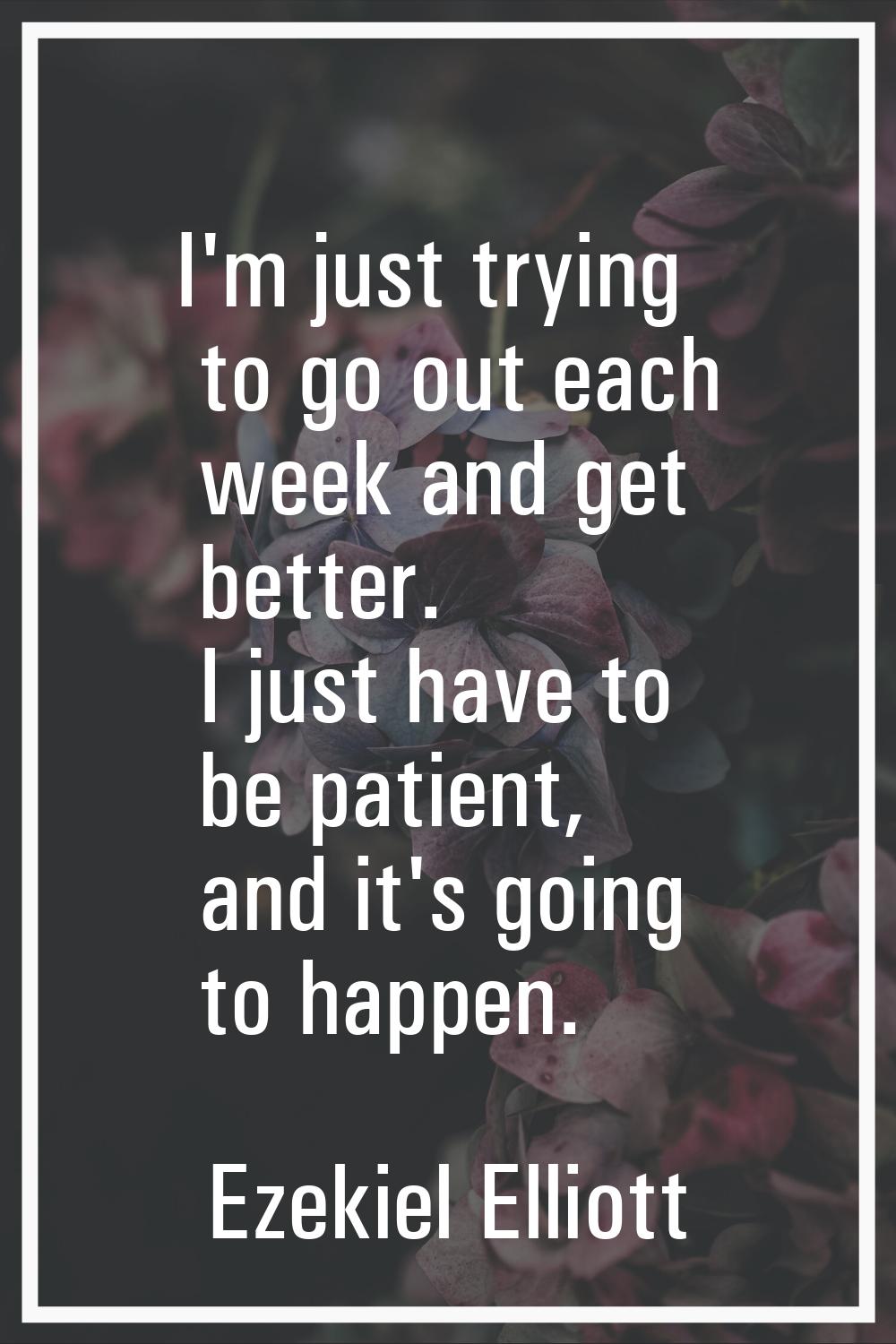 I'm just trying to go out each week and get better. I just have to be patient, and it's going to ha