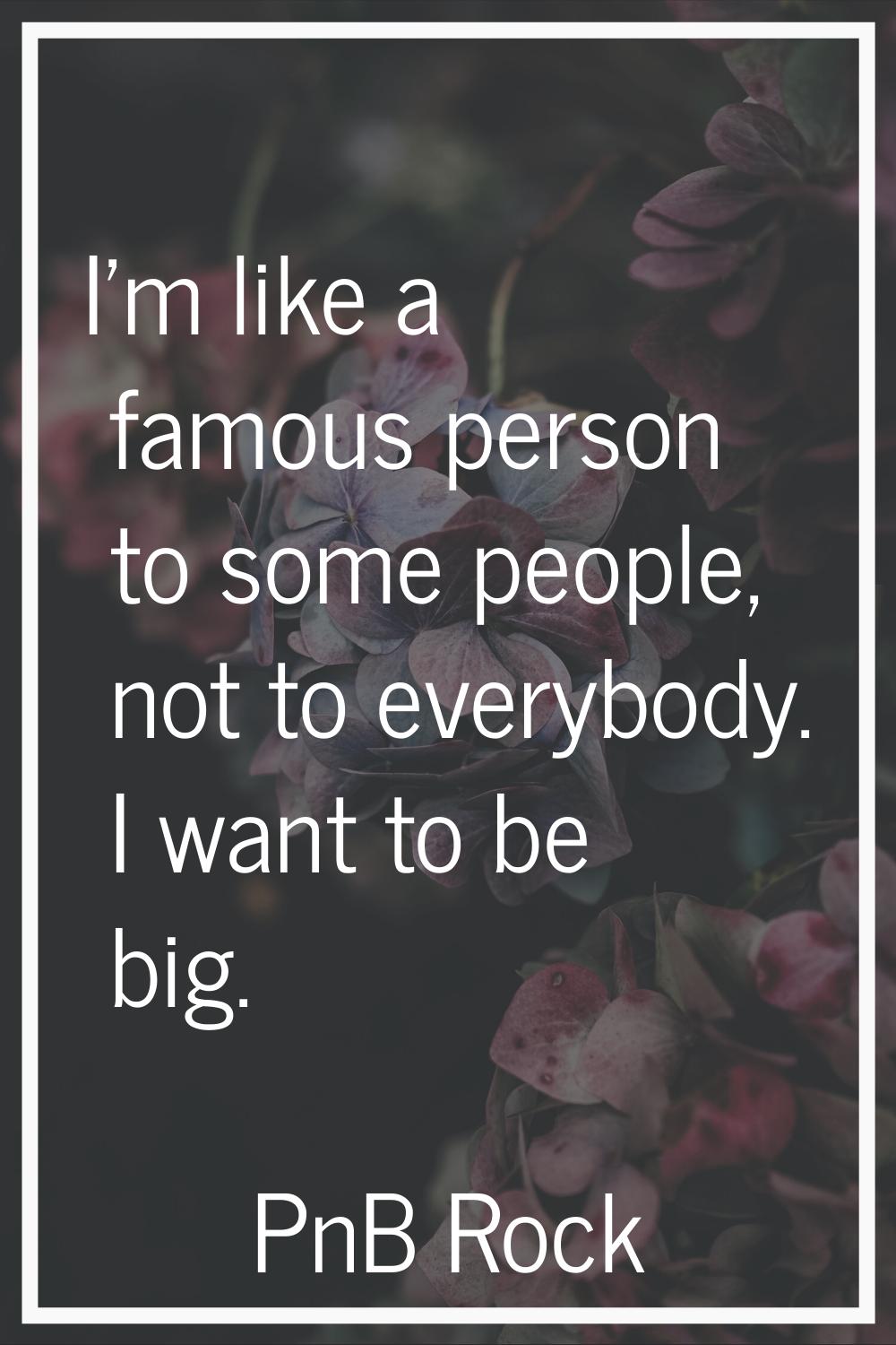 I'm like a famous person to some people, not to everybody. I want to be big.