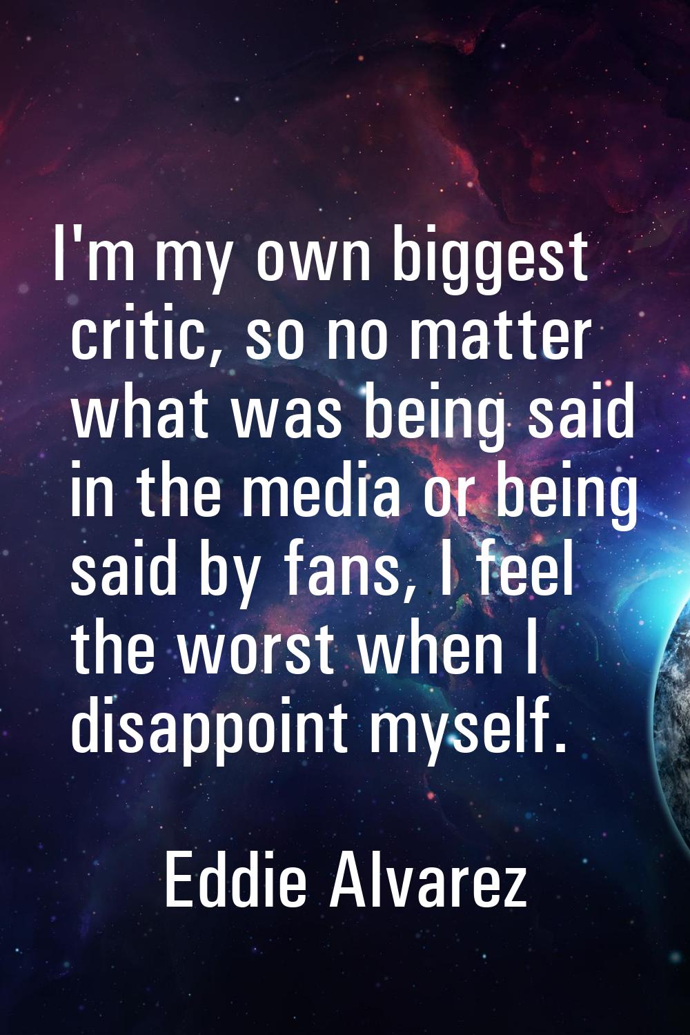 I'm my own biggest critic, so no matter what was being said in the media or being said by fans, I f