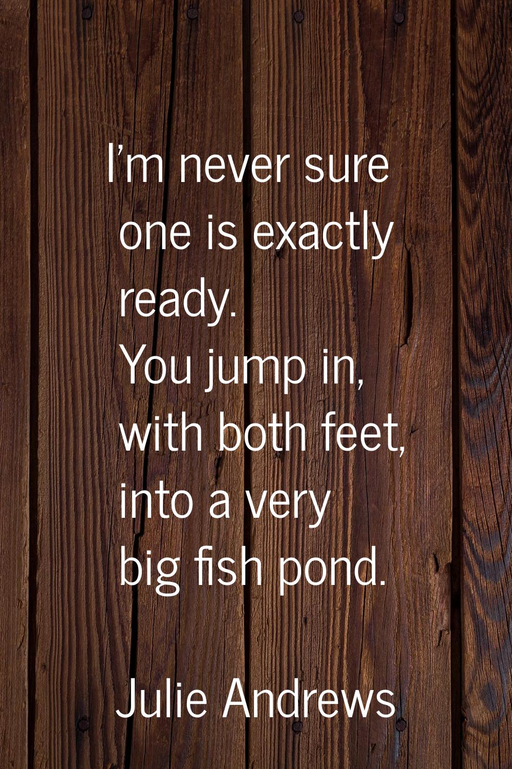 I'm never sure one is exactly ready. You jump in, with both feet, into a very big fish pond.
