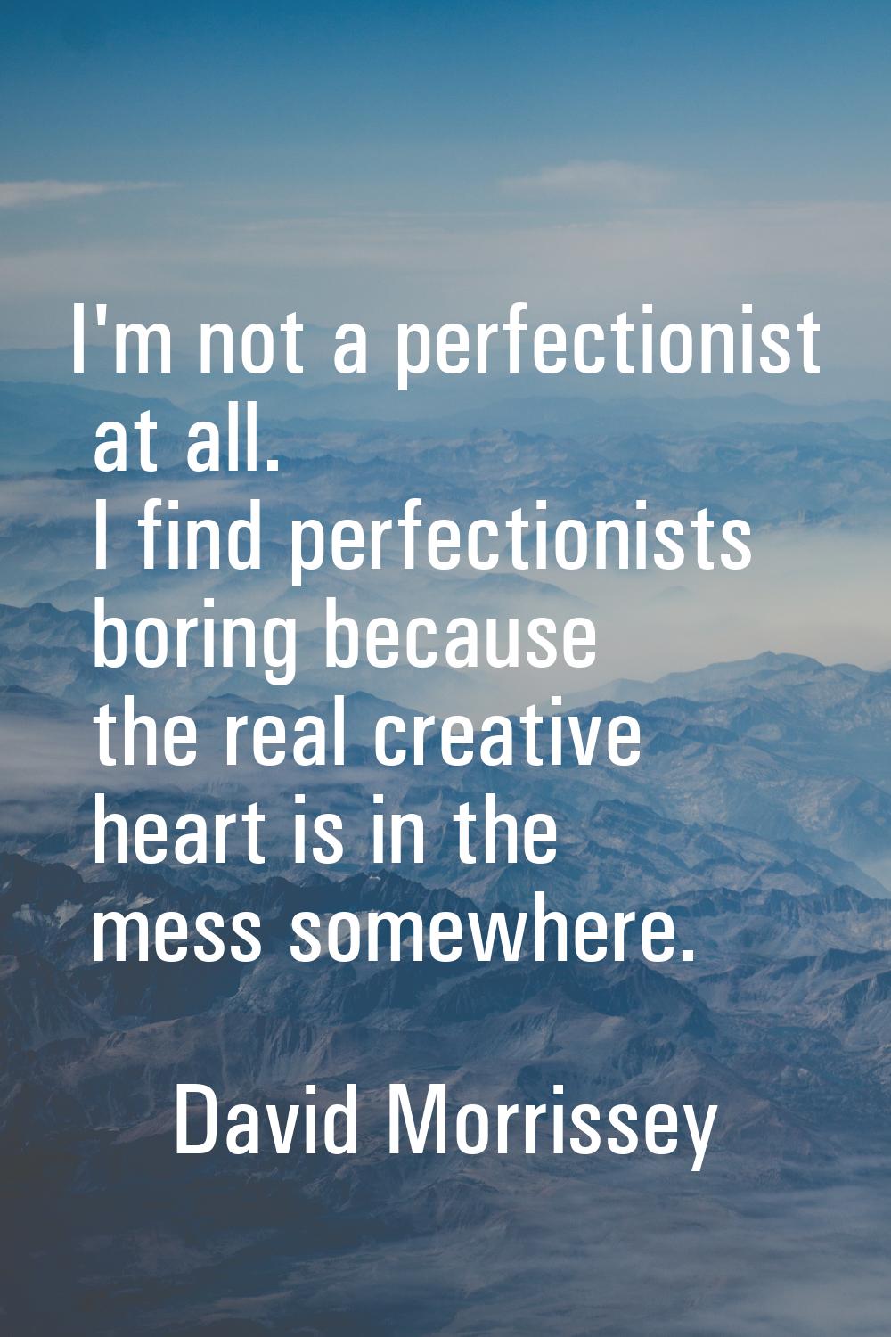 I'm not a perfectionist at all. I find perfectionists boring because the real creative heart is in 