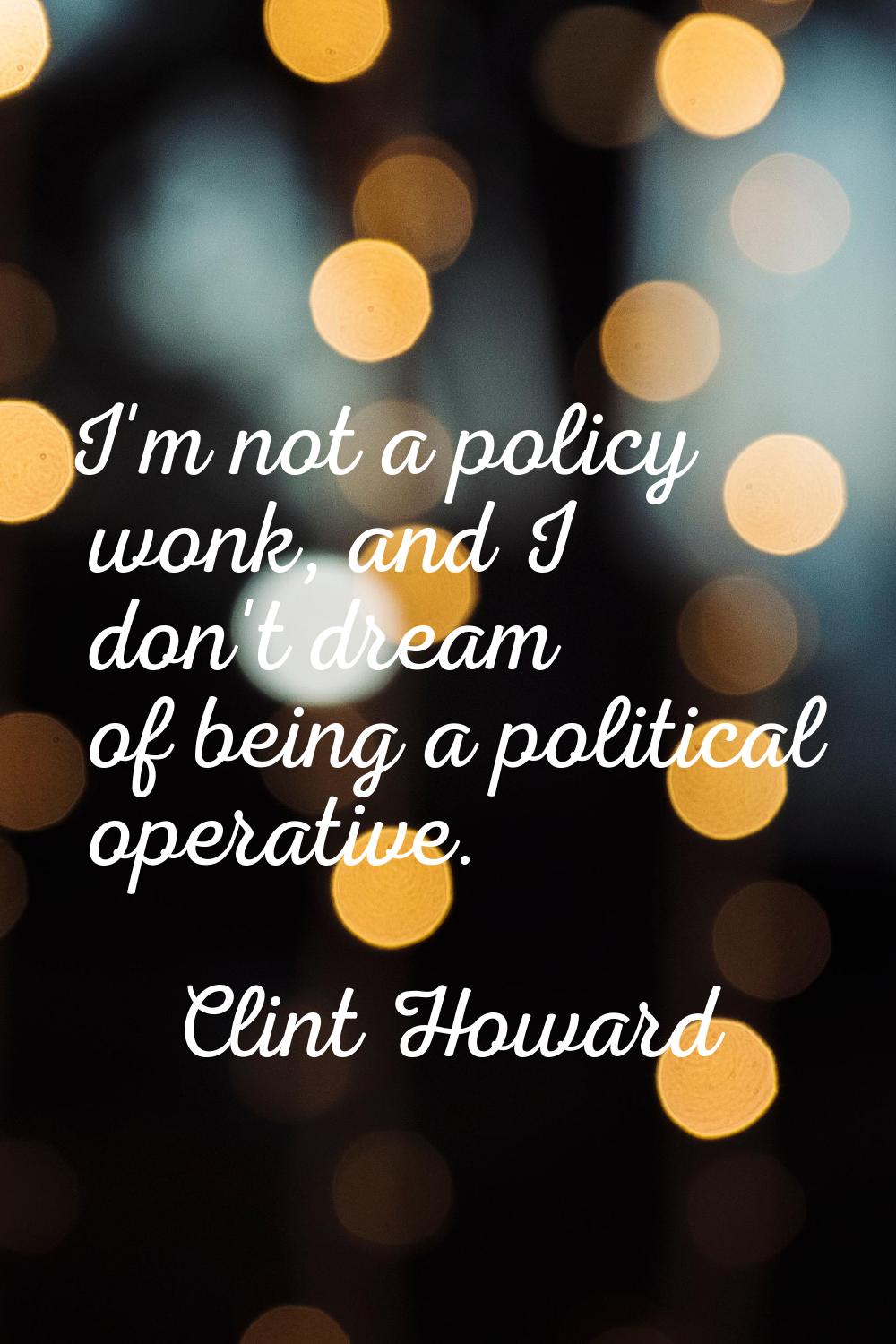 I'm not a policy wonk, and I don't dream of being a political operative.
