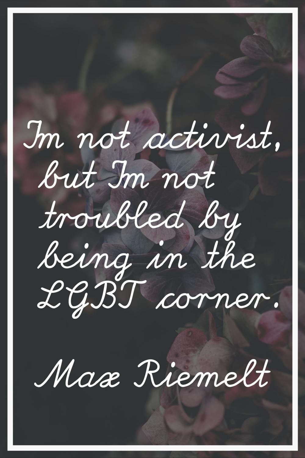 I'm not activist, but I'm not troubled by being in the LGBT corner.