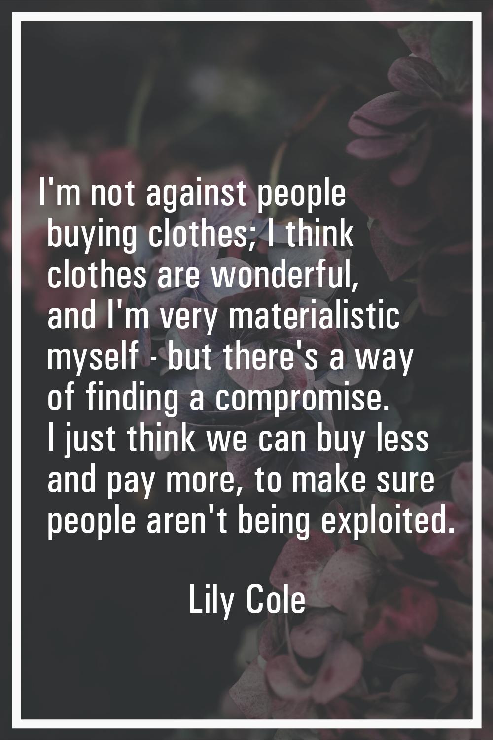 I'm not against people buying clothes; I think clothes are wonderful, and I'm very materialistic my