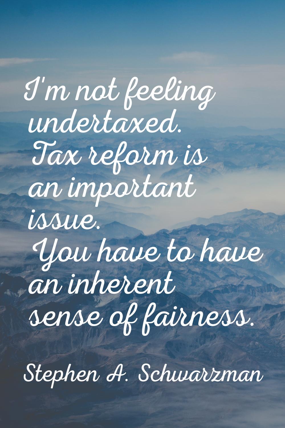 I'm not feeling undertaxed. Tax reform is an important issue. You have to have an inherent sense of