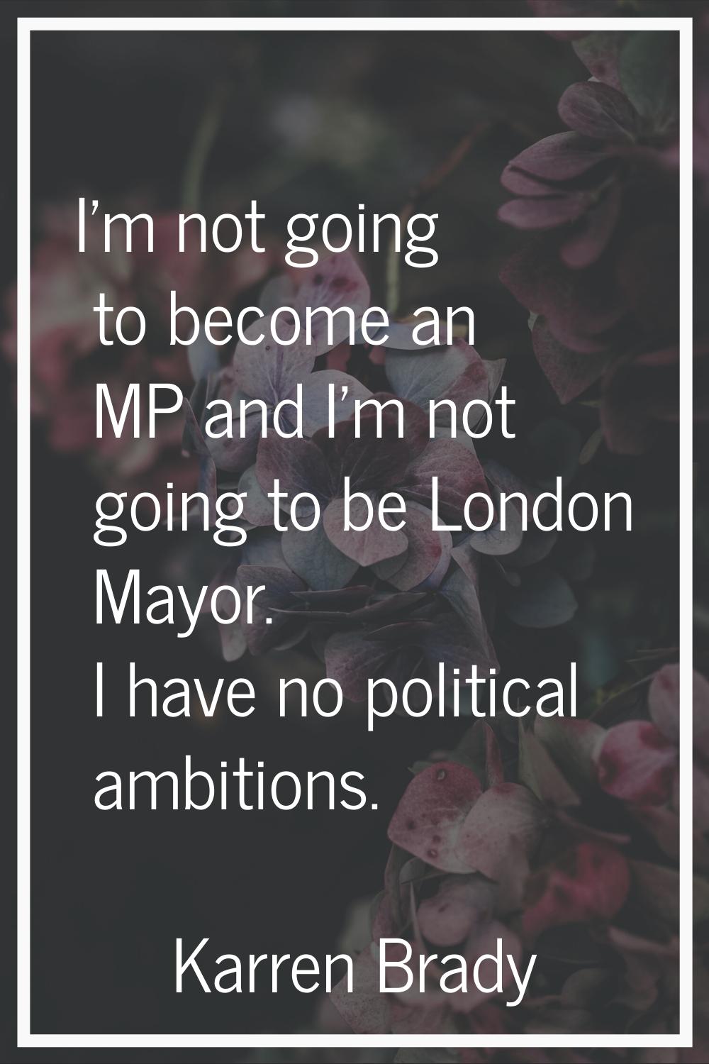 I'm not going to become an MP and I'm not going to be London Mayor. I have no political ambitions.