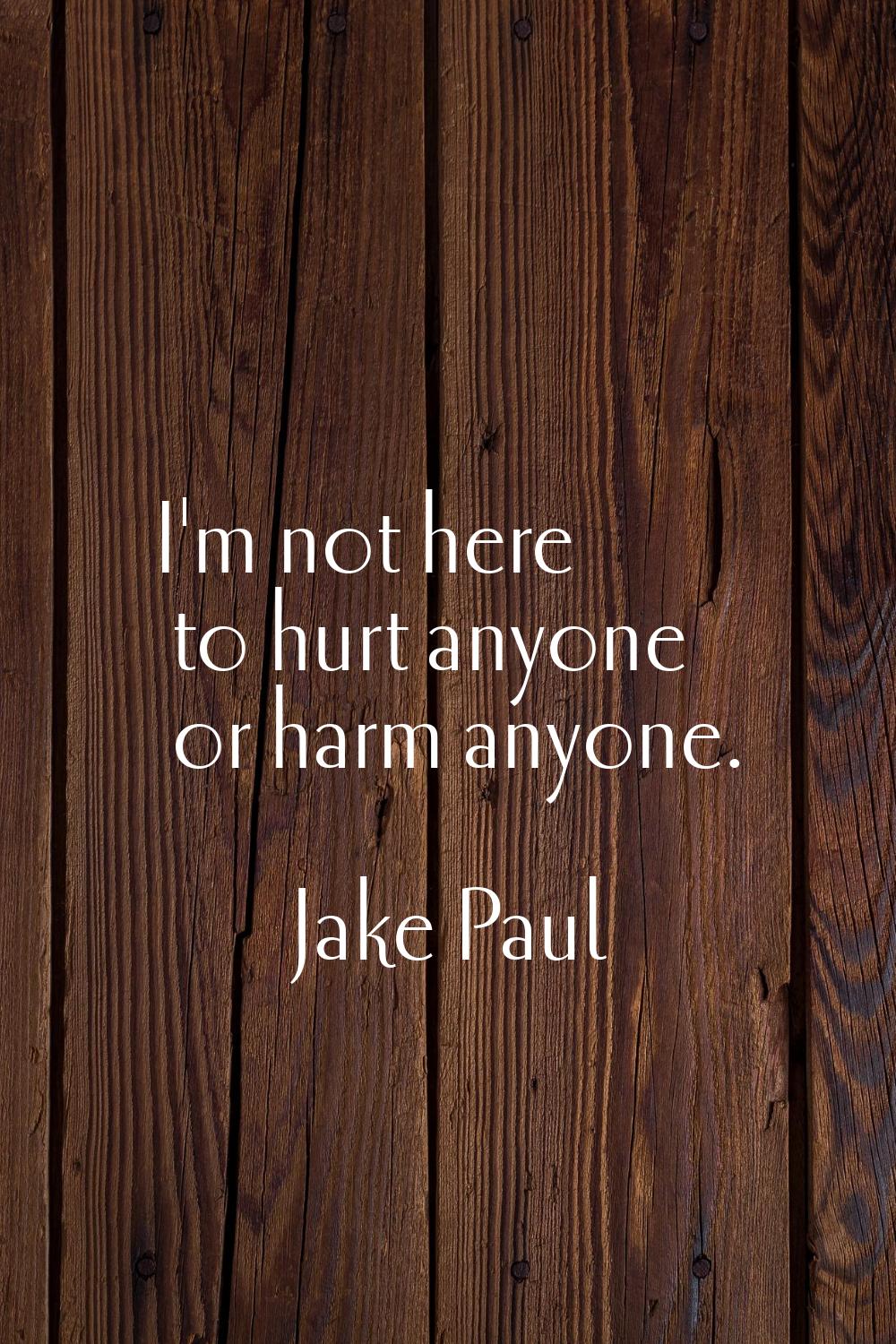 I'm not here to hurt anyone or harm anyone.