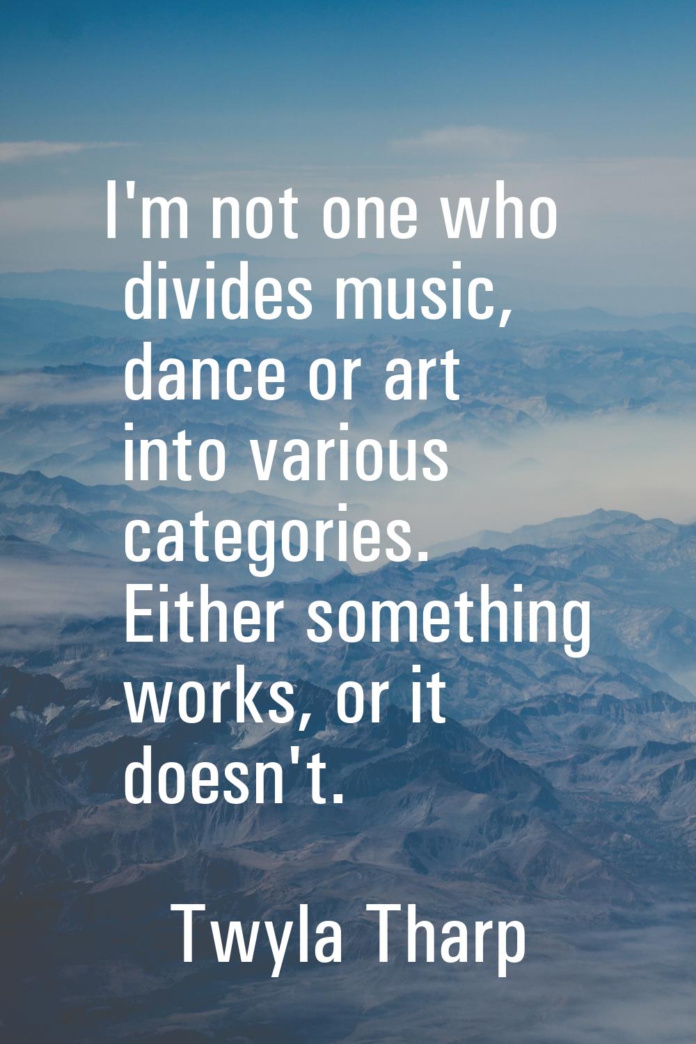 I'm not one who divides music, dance or art into various categories. Either something works, or it 