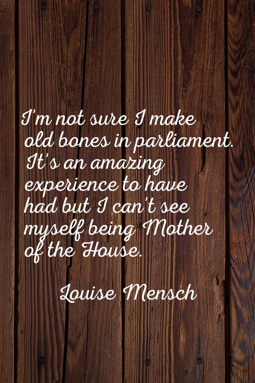 I'm not sure I make old bones in parliament. It's an amazing experience to have had but I can't see