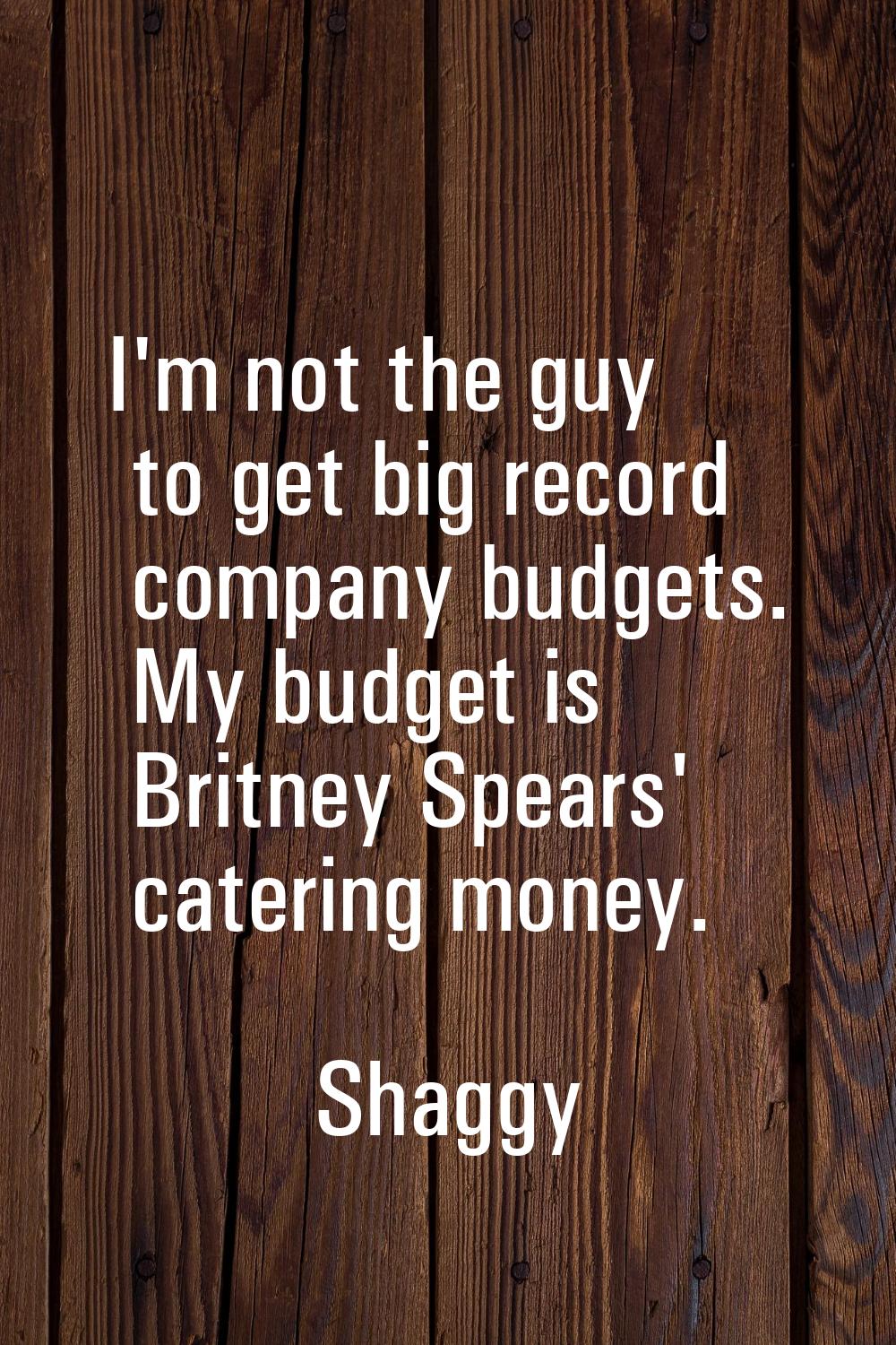 I'm not the guy to get big record company budgets. My budget is Britney Spears' catering money.