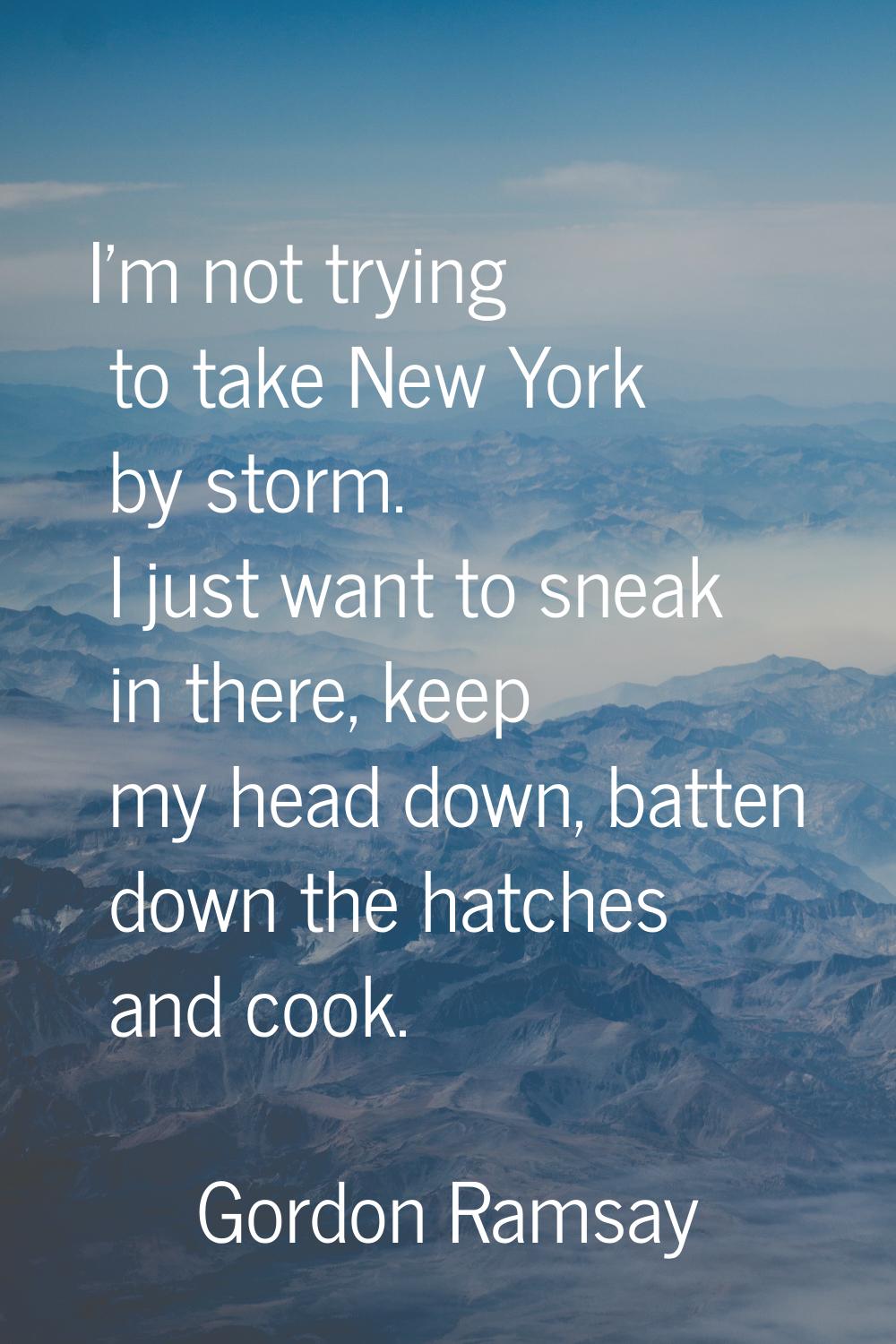 I'm not trying to take New York by storm. I just want to sneak in there, keep my head down, batten 