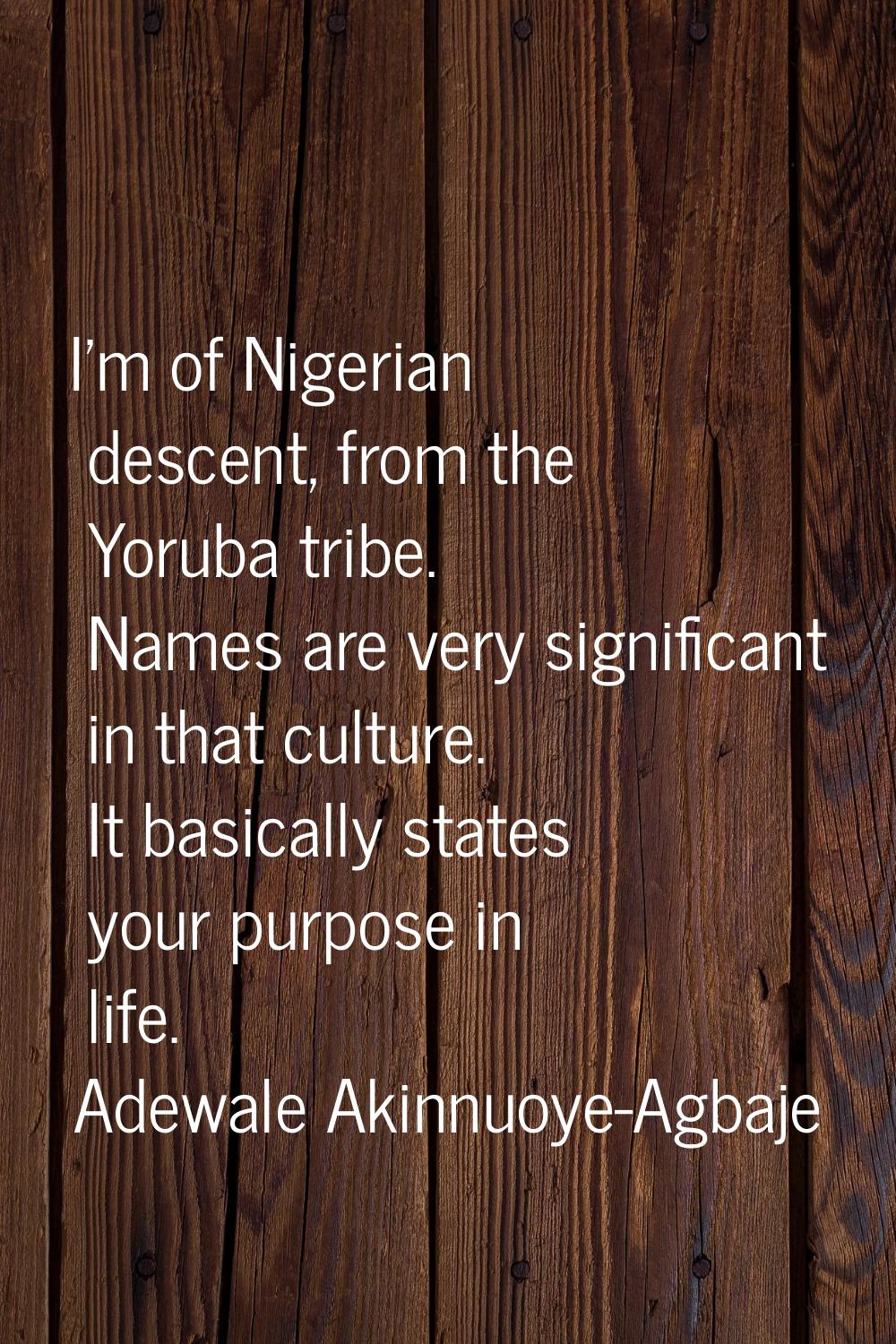 I'm of Nigerian descent, from the Yoruba tribe. Names are very significant in that culture. It basi