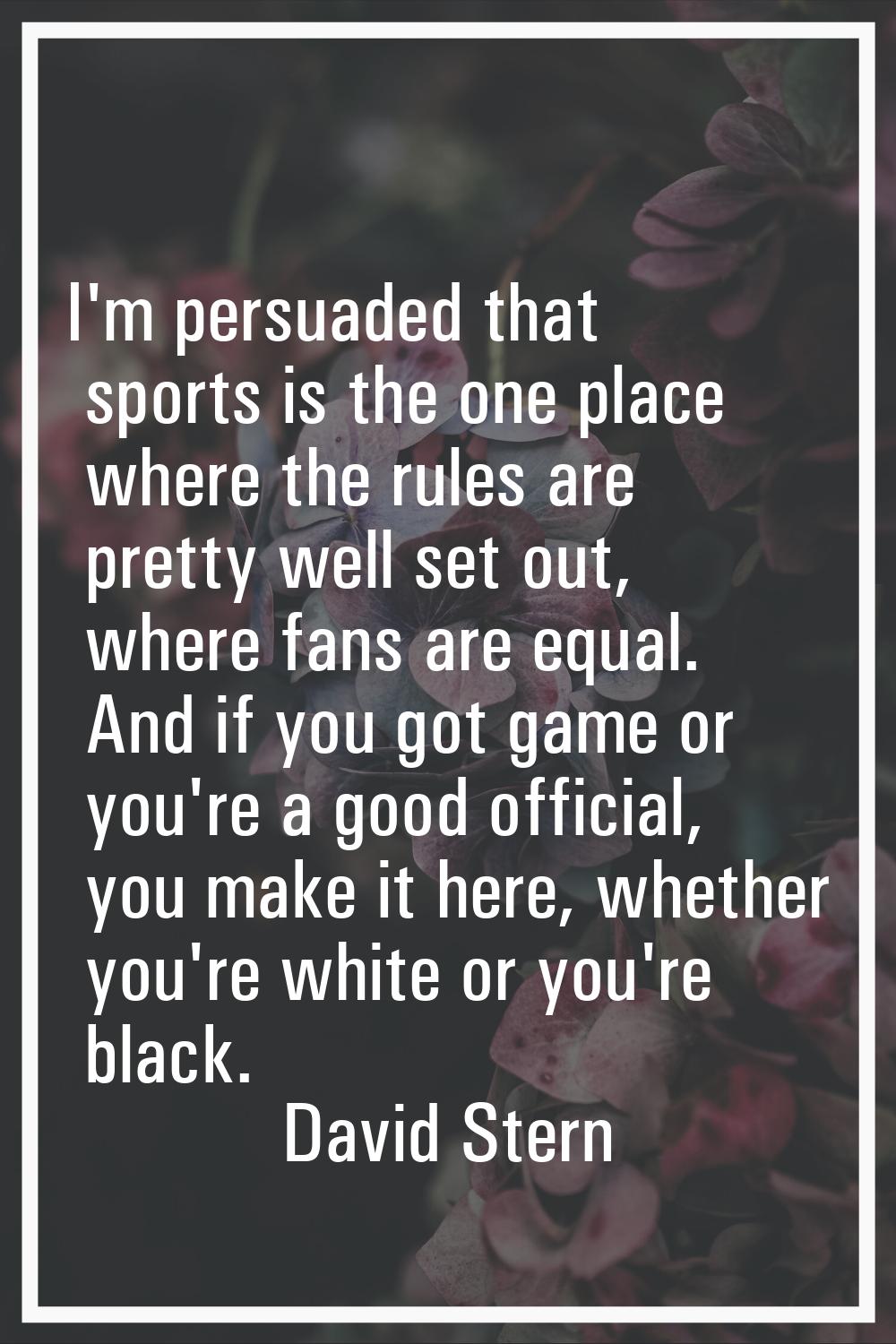 I'm persuaded that sports is the one place where the rules are pretty well set out, where fans are 